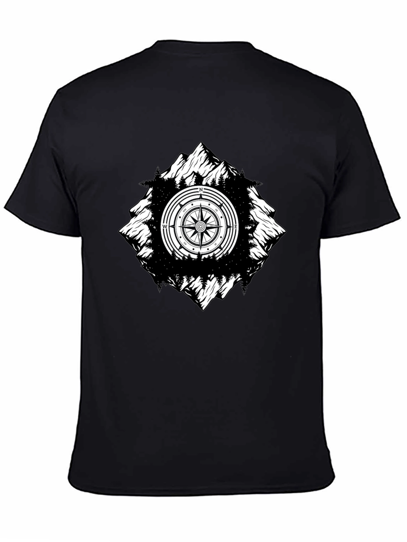 Mountain Compass Graphic Tee - Black Adventure Shirt