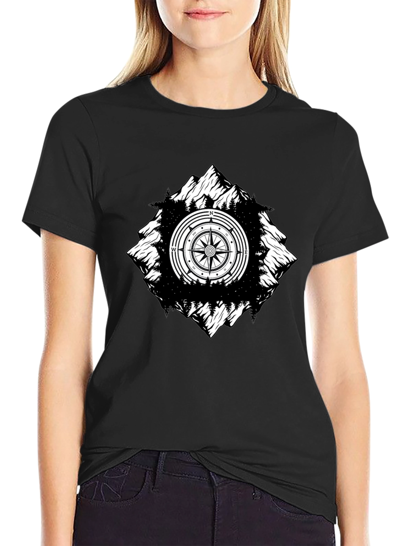 Mountain Compass Graphic Tee - Black Adventure Shirt