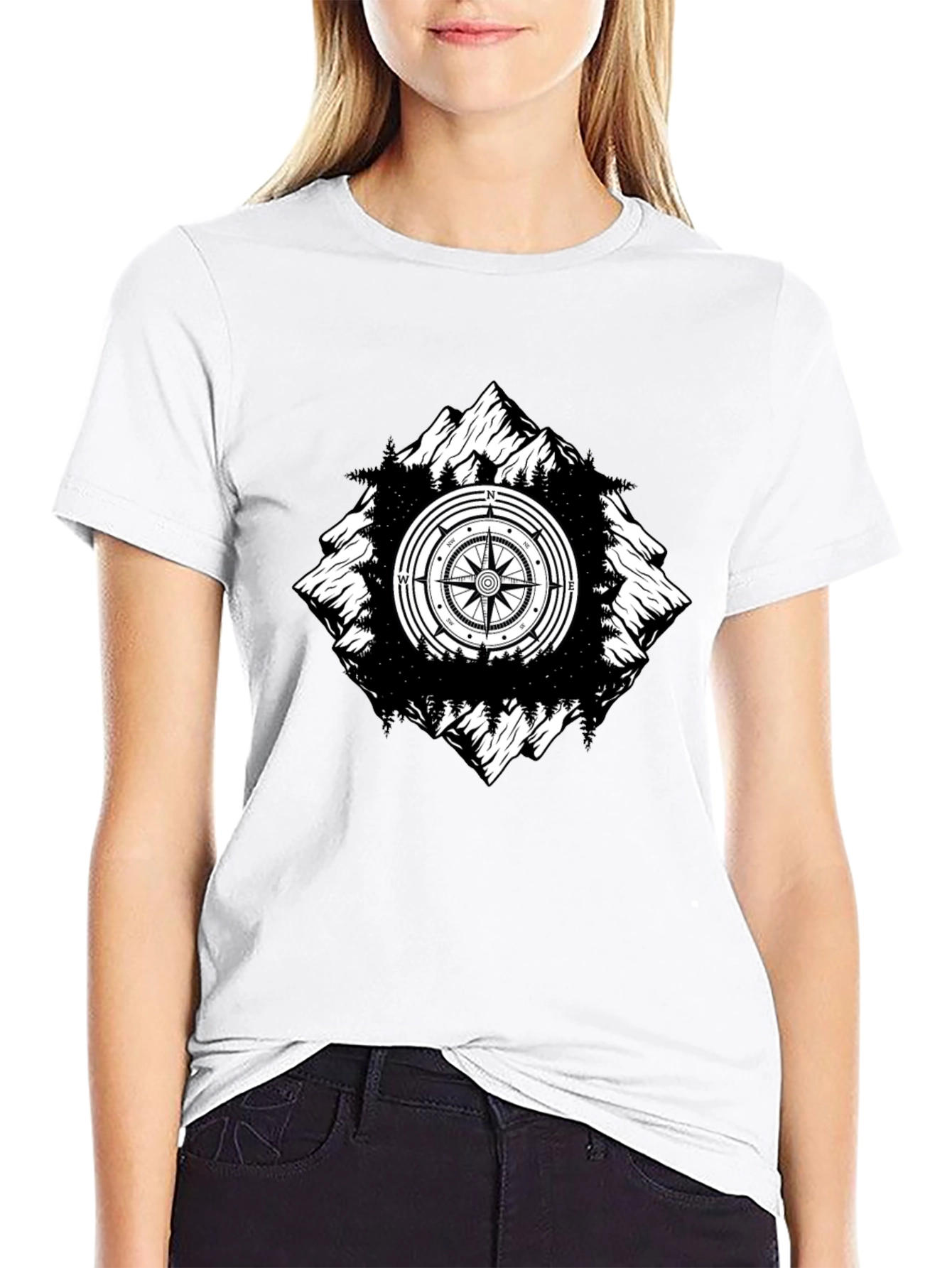 Mountain Compass Graphic Tee - Black Adventure Shirt