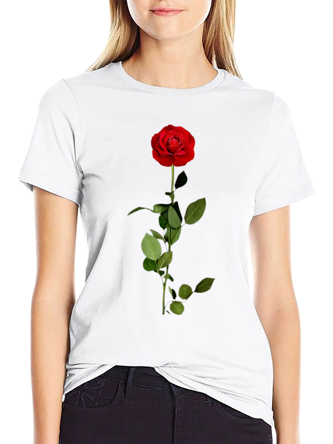 Rose Graphic Tee - Black Cotton Blend