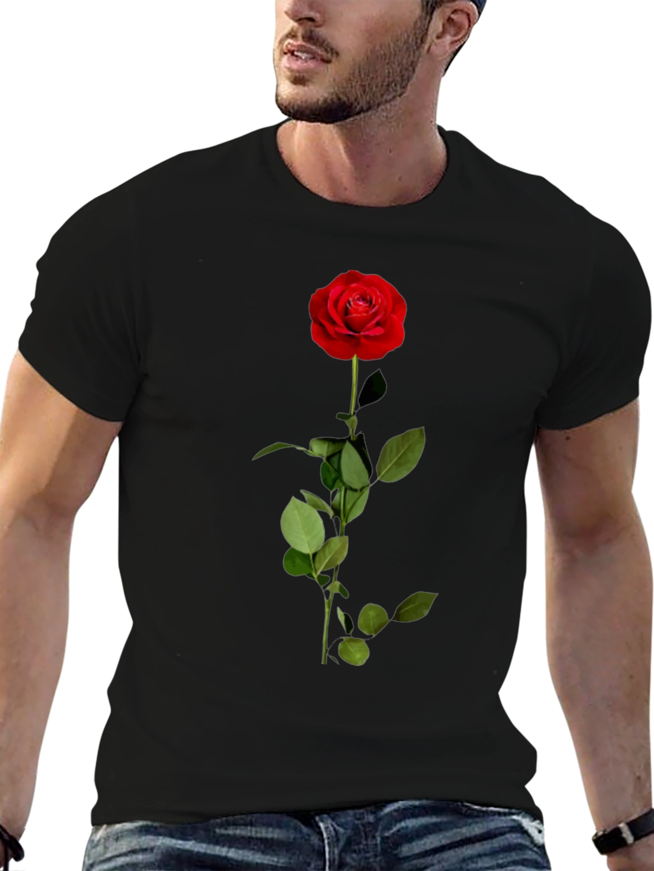 Rose Graphic Tee - Black Cotton Blend