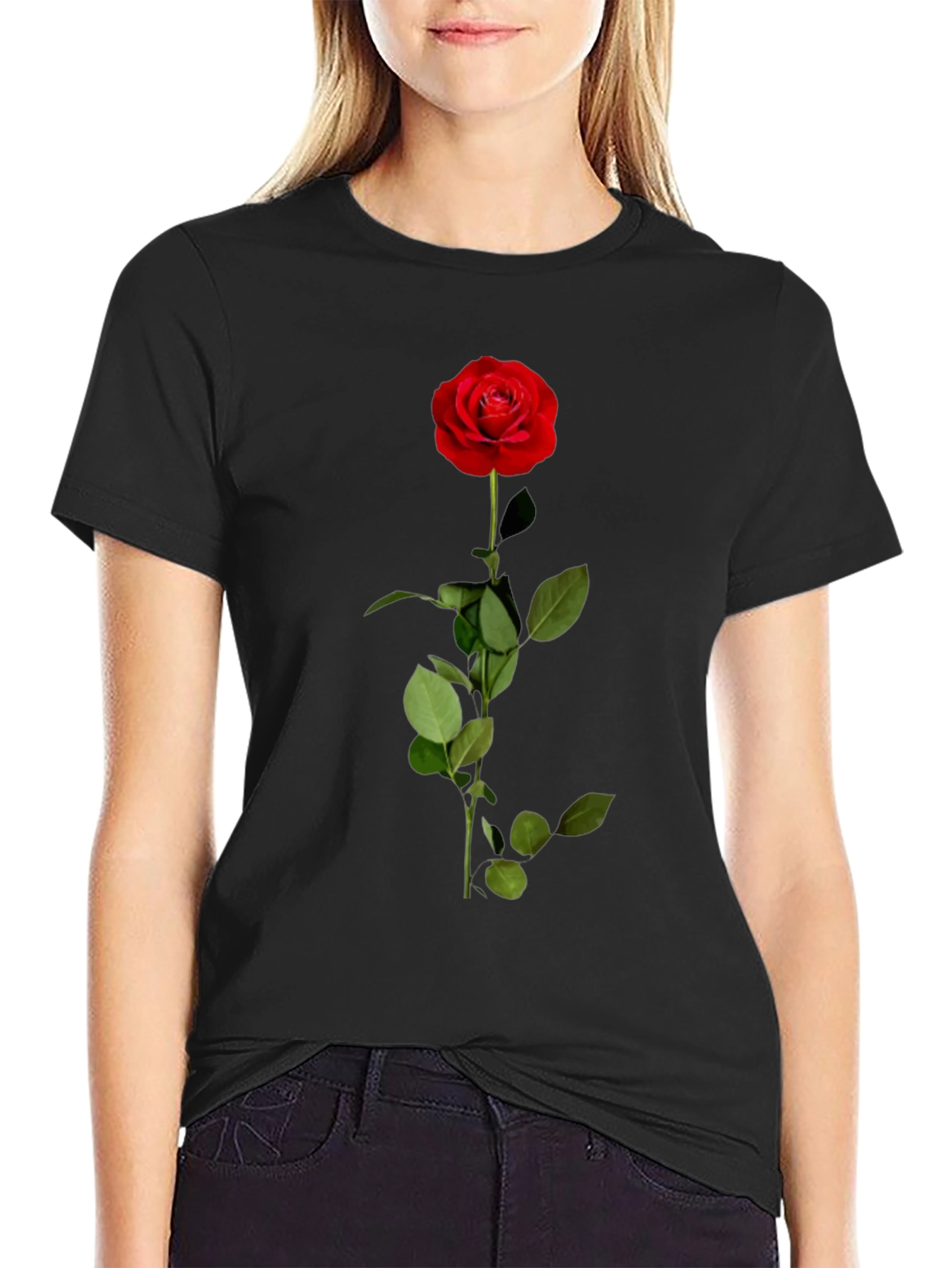 Rose Graphic Tee - Black Cotton Blend