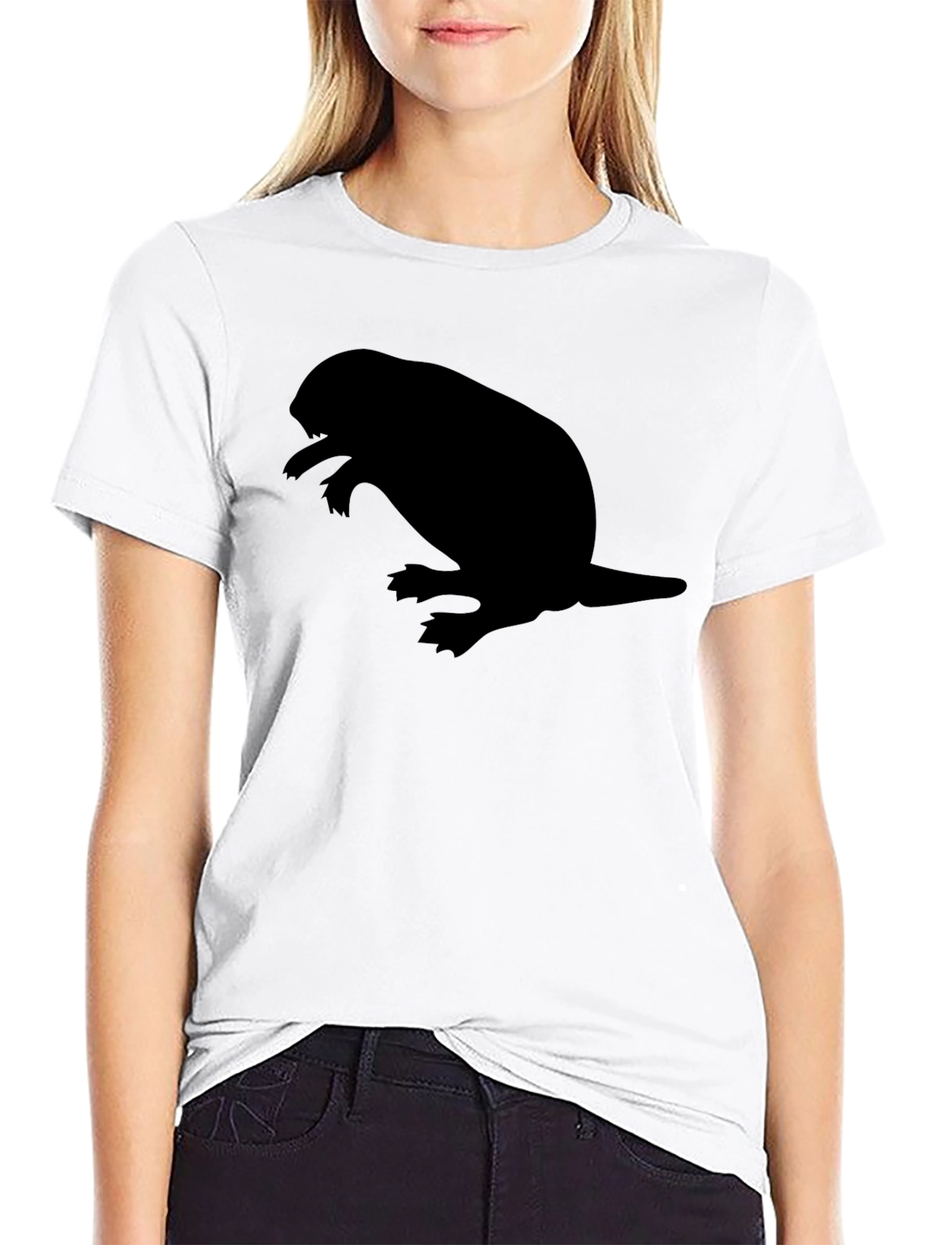 Mens Black T-shirt with Beaver Silhouette Graphic