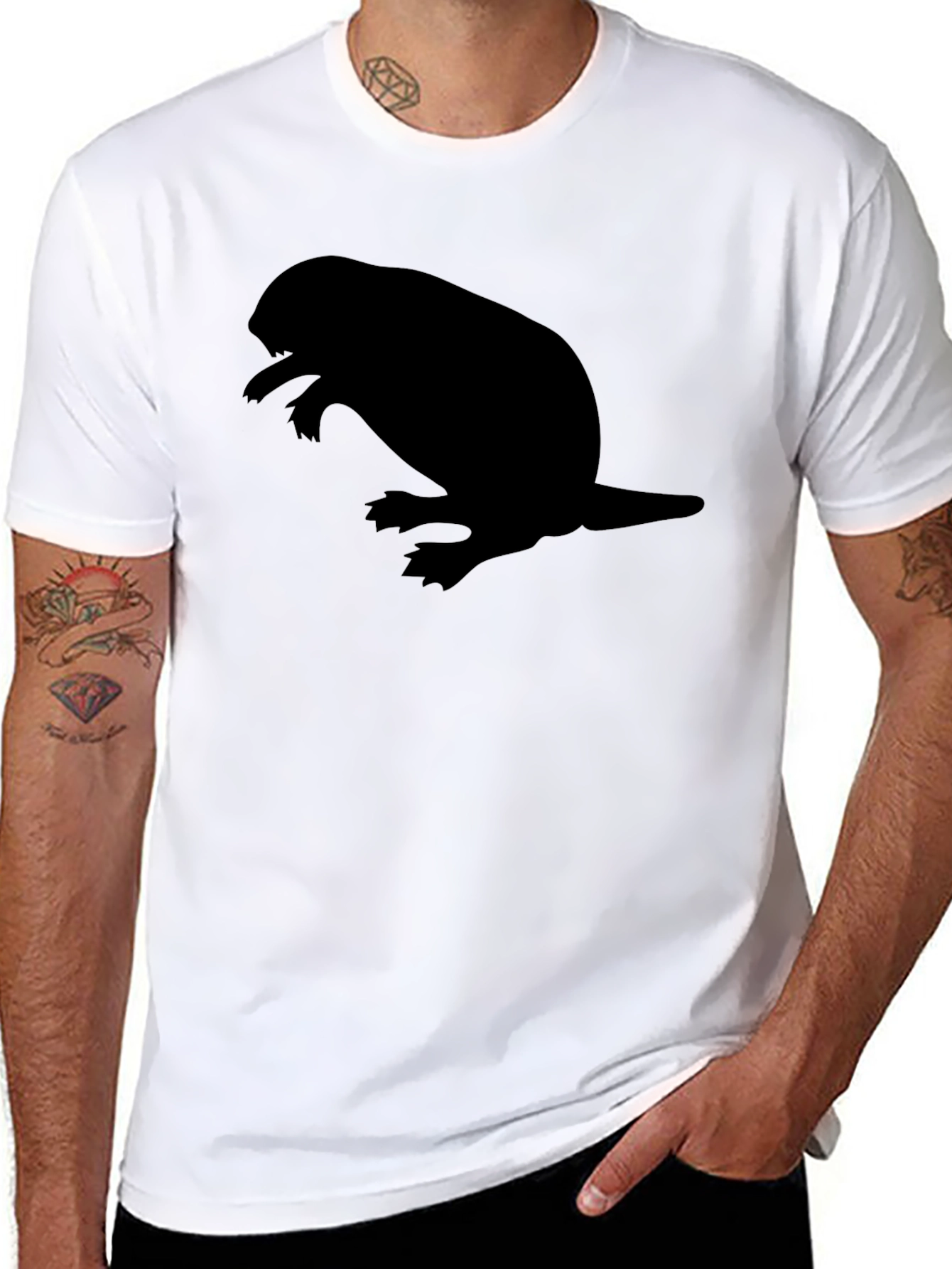 Mens Black T-shirt with Beaver Silhouette Graphic