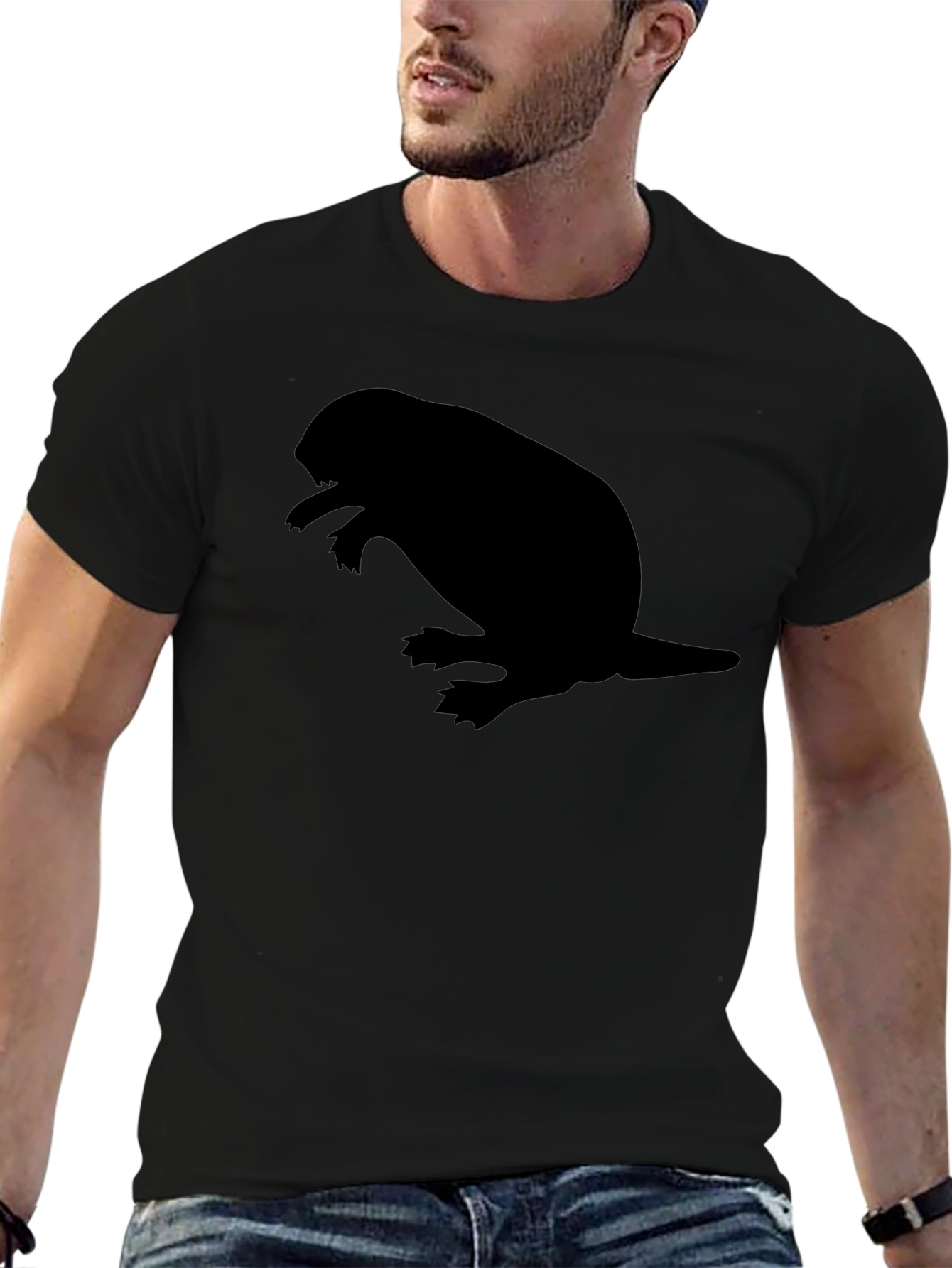 Mens Black T-shirt with Beaver Silhouette Graphic