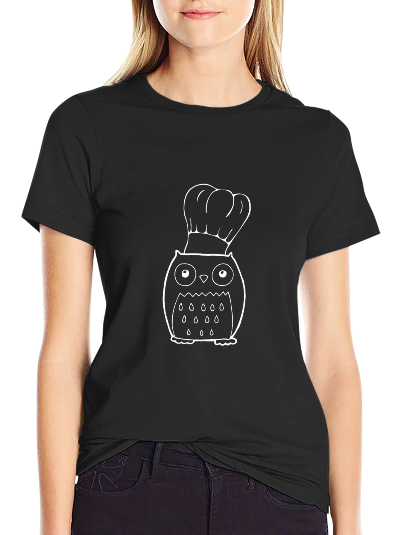 Chef Owl Graphic T-Shirt - Black Cotton Tee