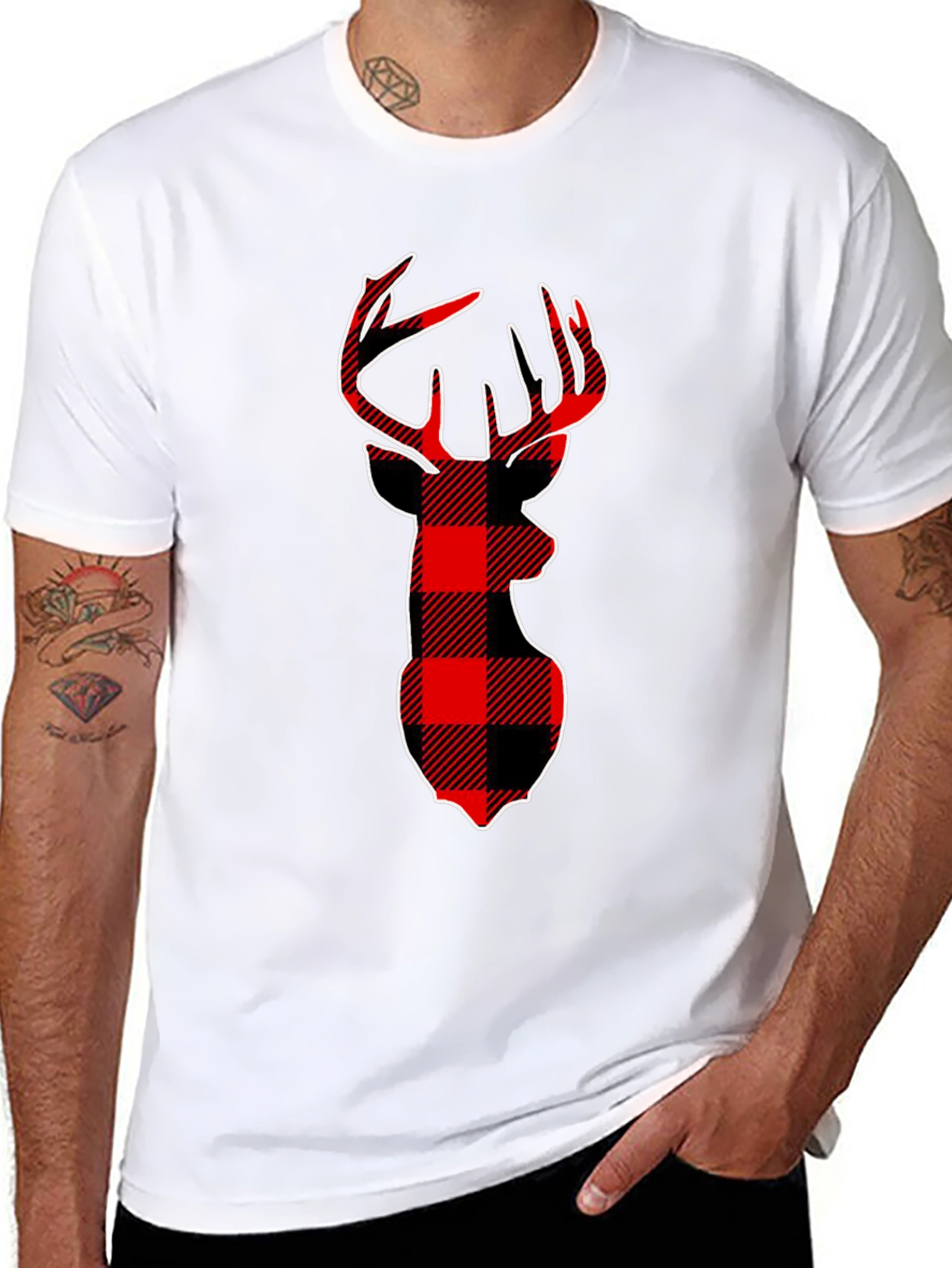 Red Buffalo Plaid Deer Head T-Shirt