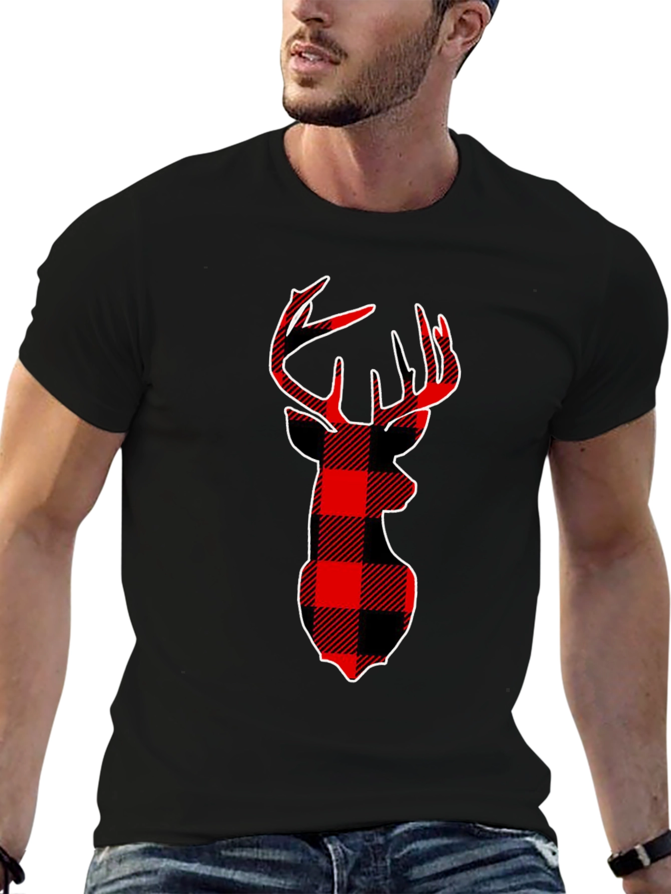 Red Buffalo Plaid Deer Head T-Shirt
