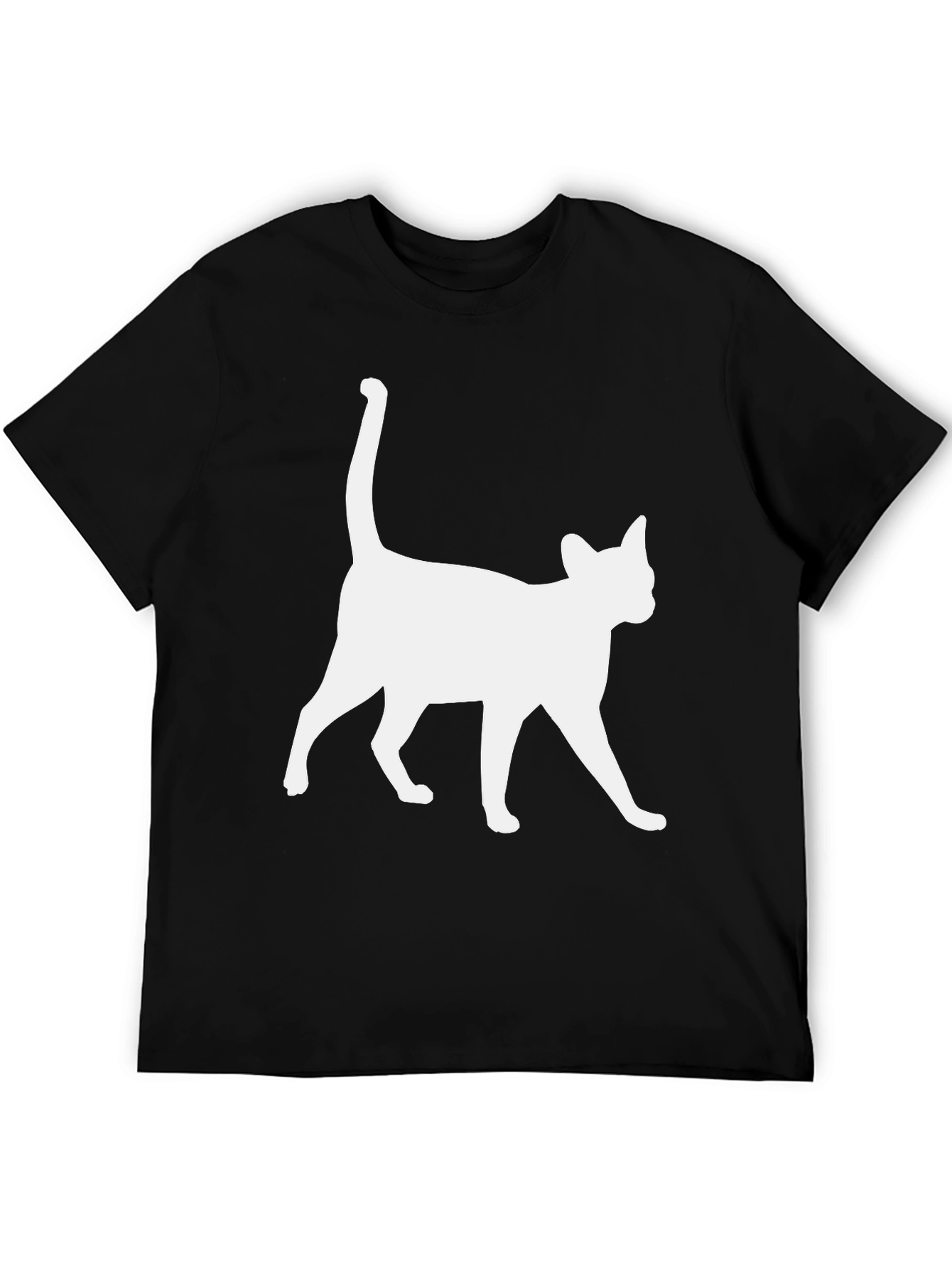 Cool Cat Silhouette Graphic Tee - Black Cotton