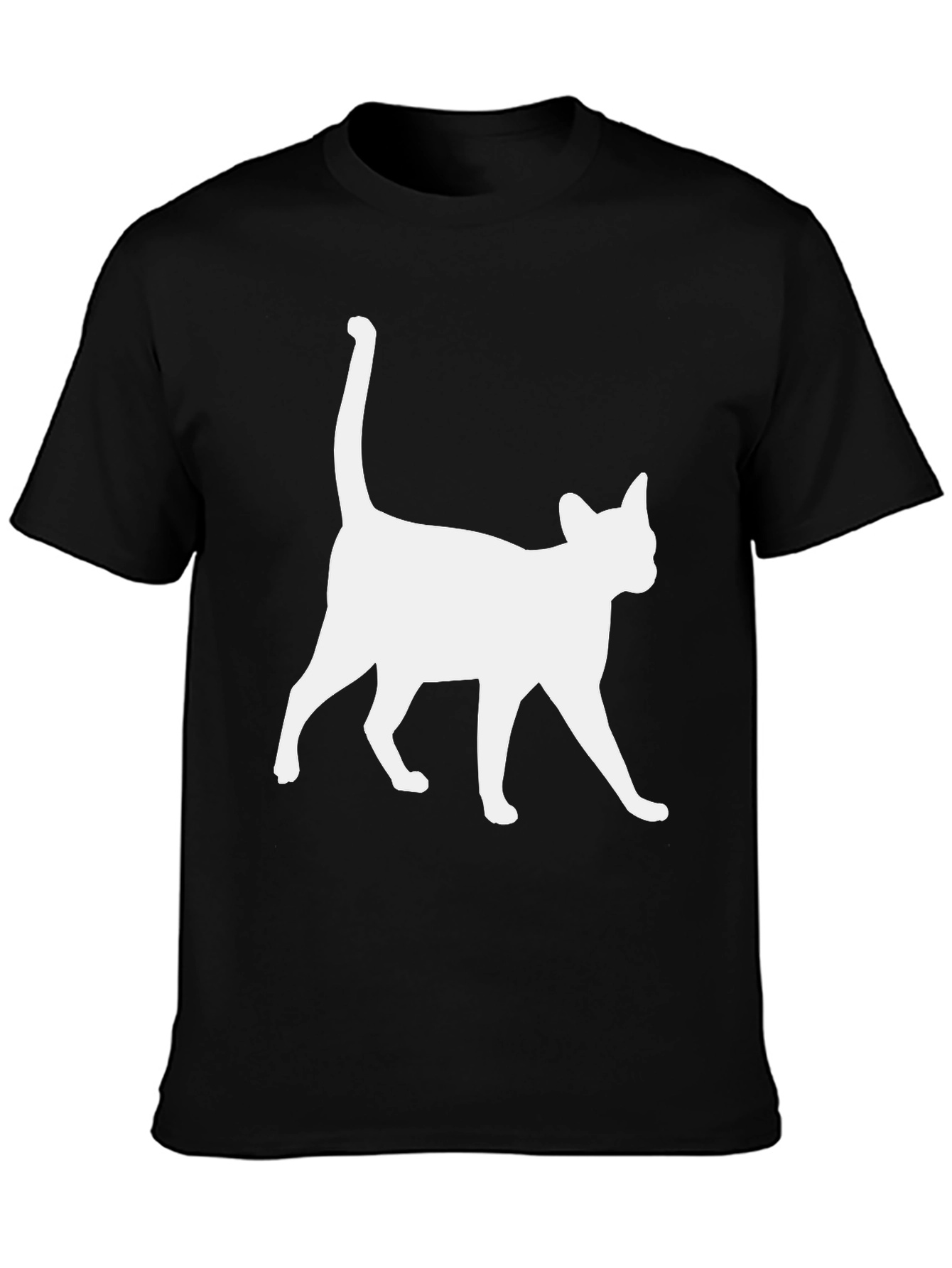 Cool Cat Silhouette Graphic Tee - Black Cotton