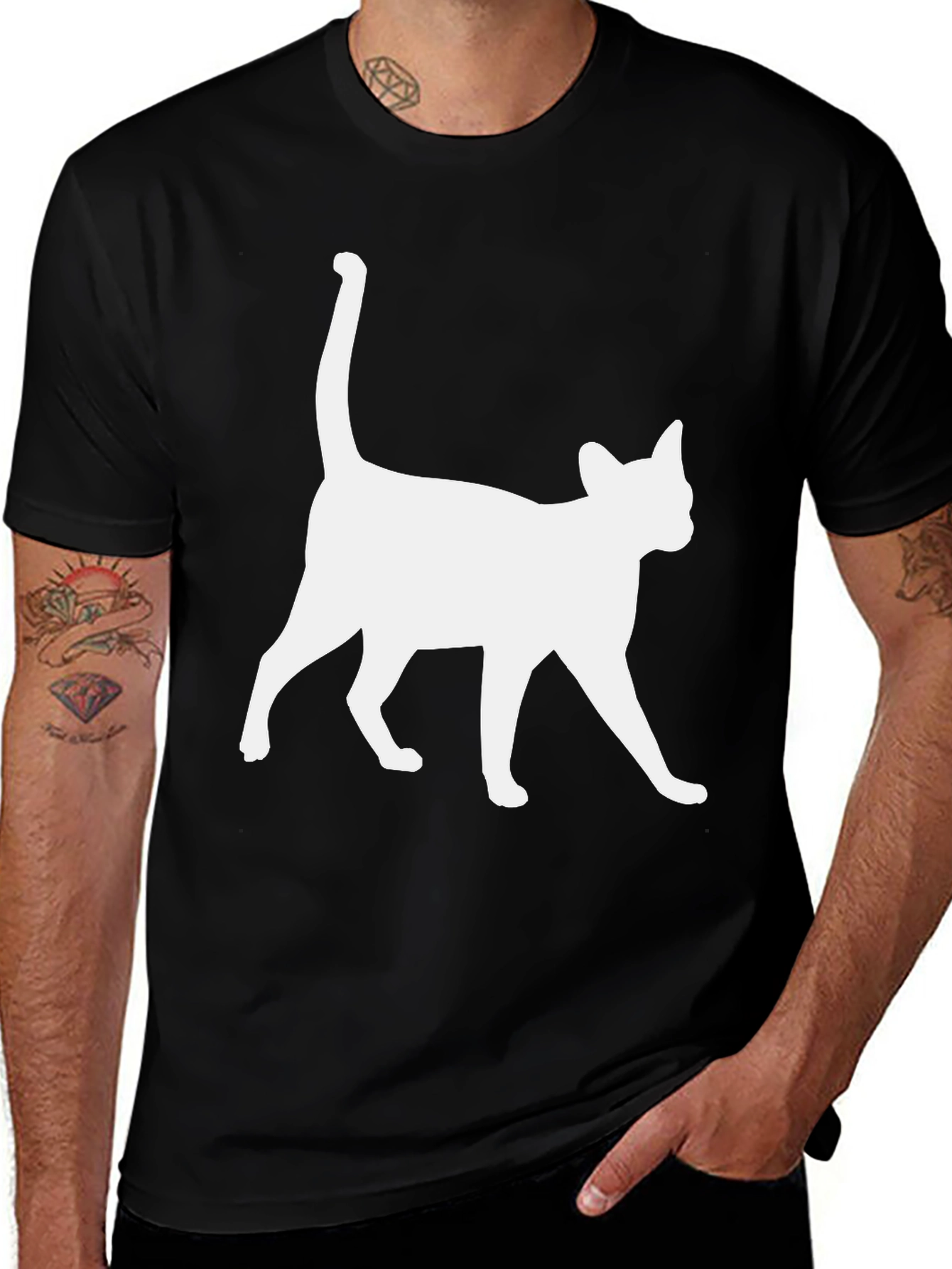Cool Cat Silhouette Graphic Tee - Black Cotton