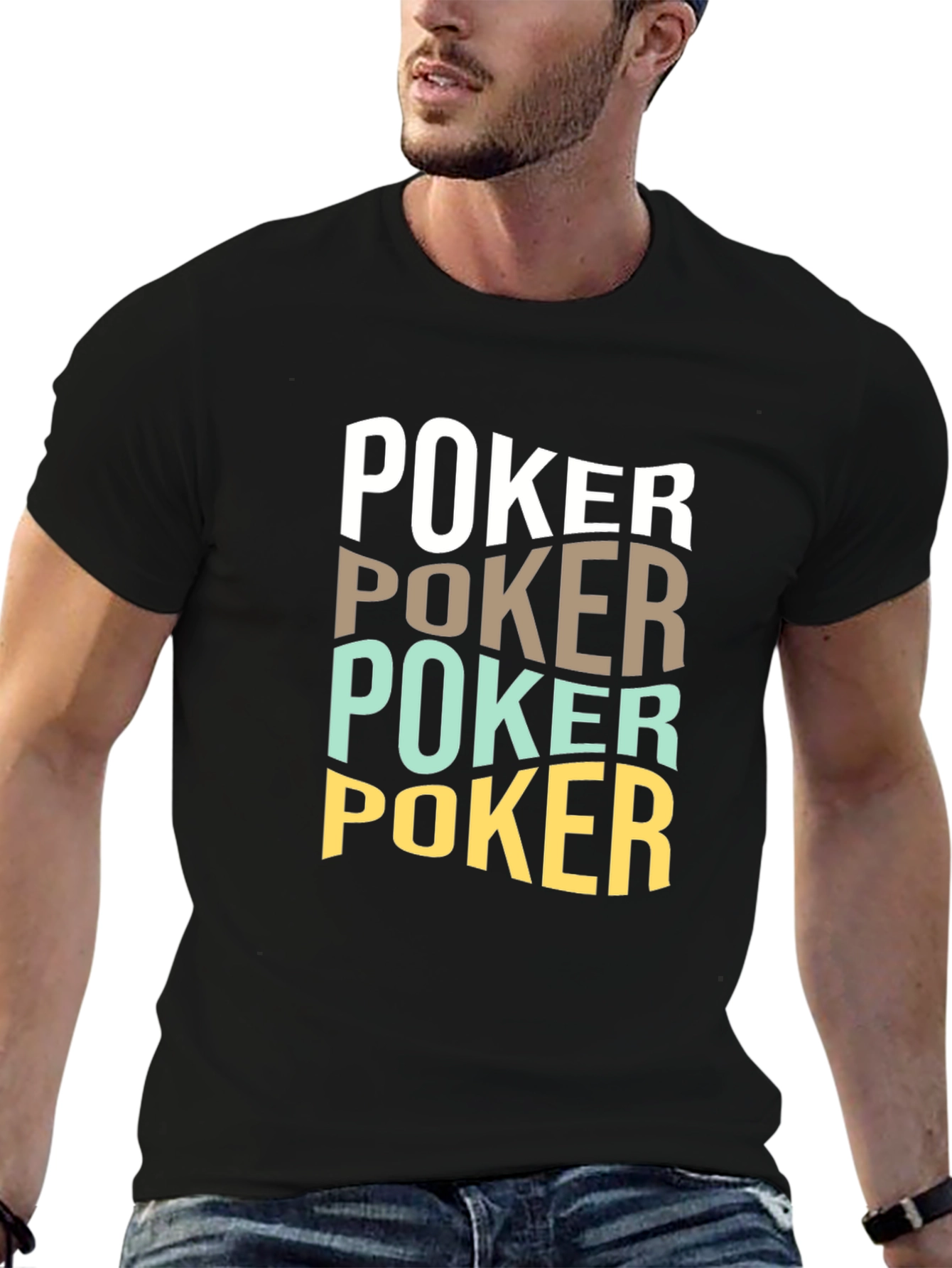 Poker Text Graphic T-Shirt - Casual Style