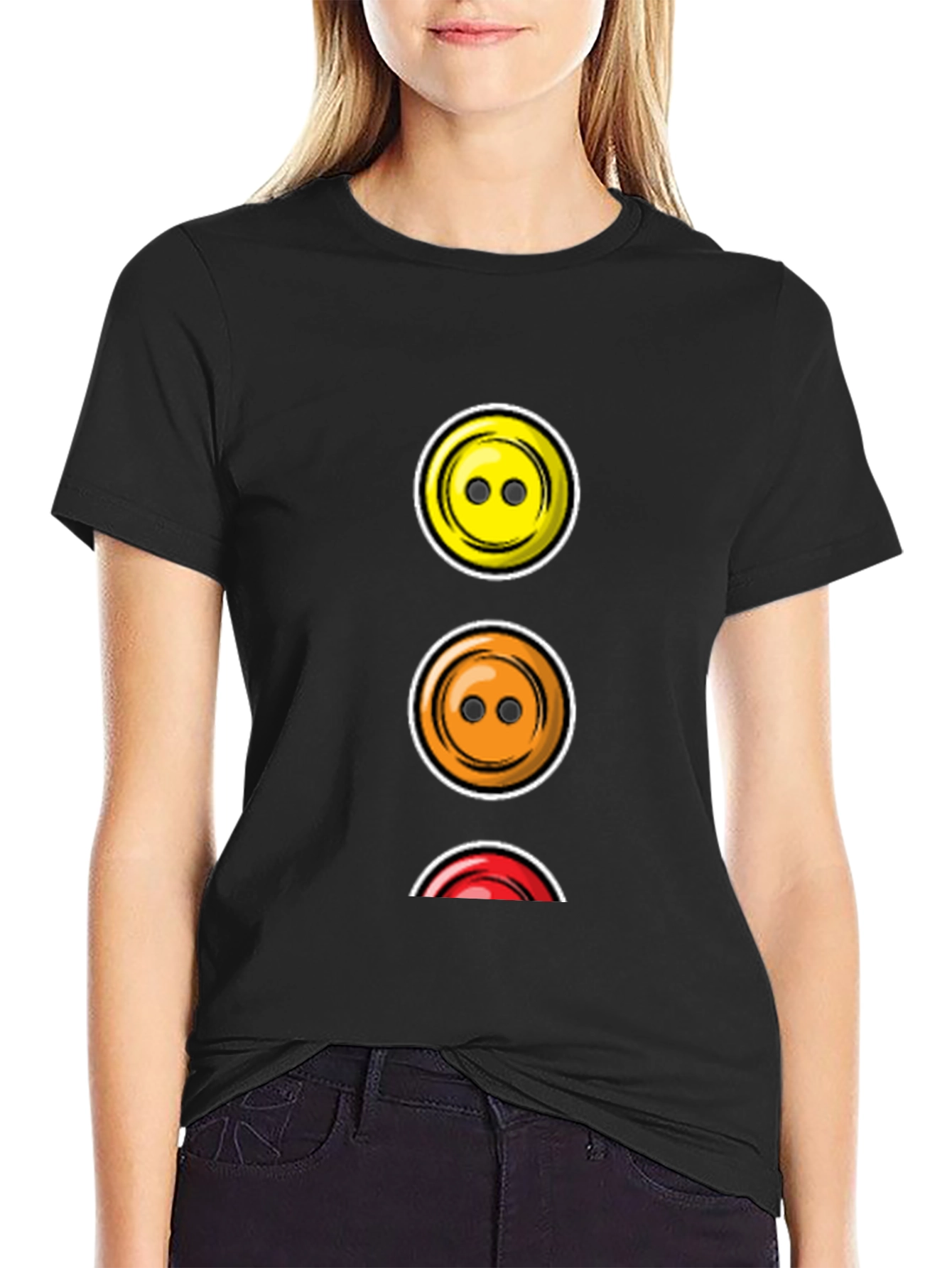 Traffic Light Buttons T-Shirt - Black