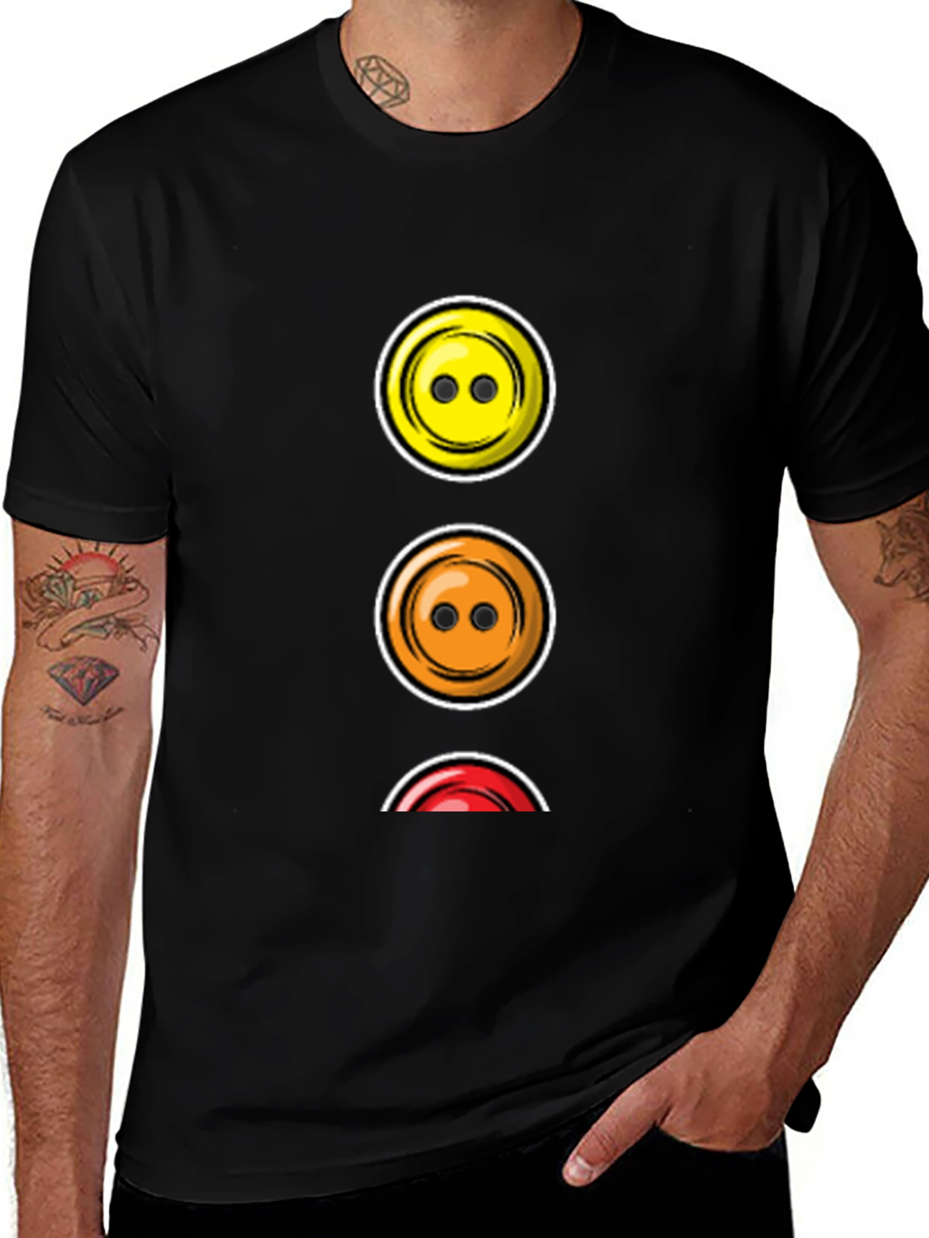 Traffic Light Buttons T-Shirt - Black