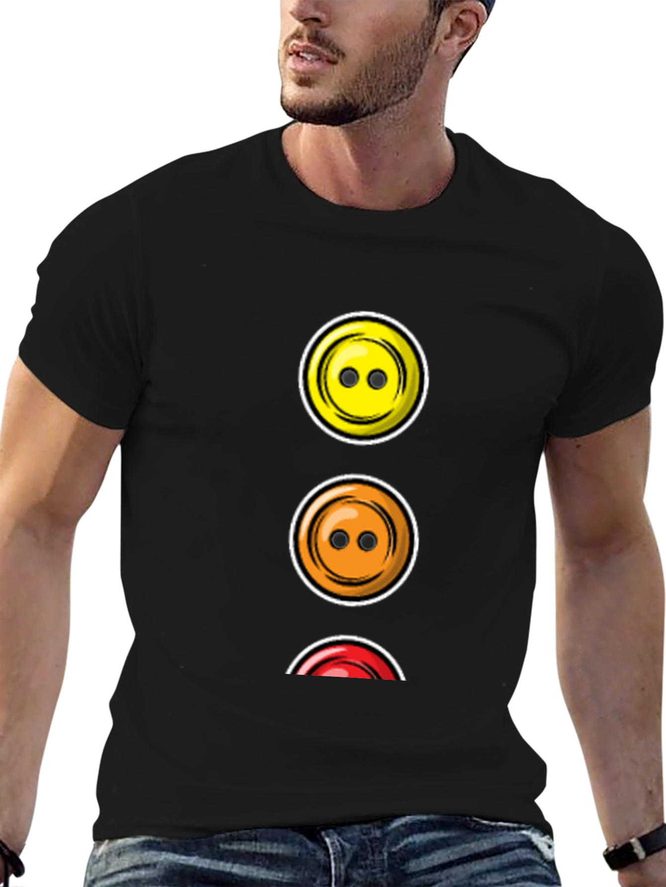 Traffic Light Buttons T-Shirt - Black