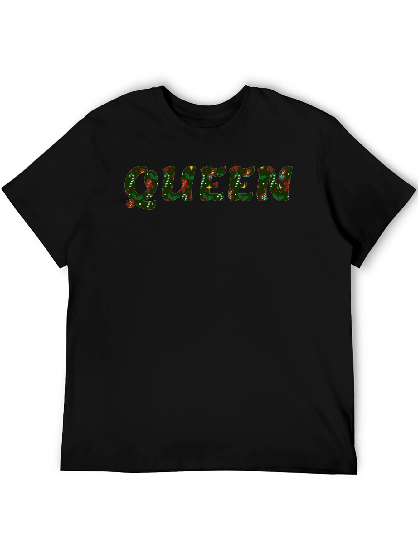 Christmas Queen Patterned Black T-Shirt