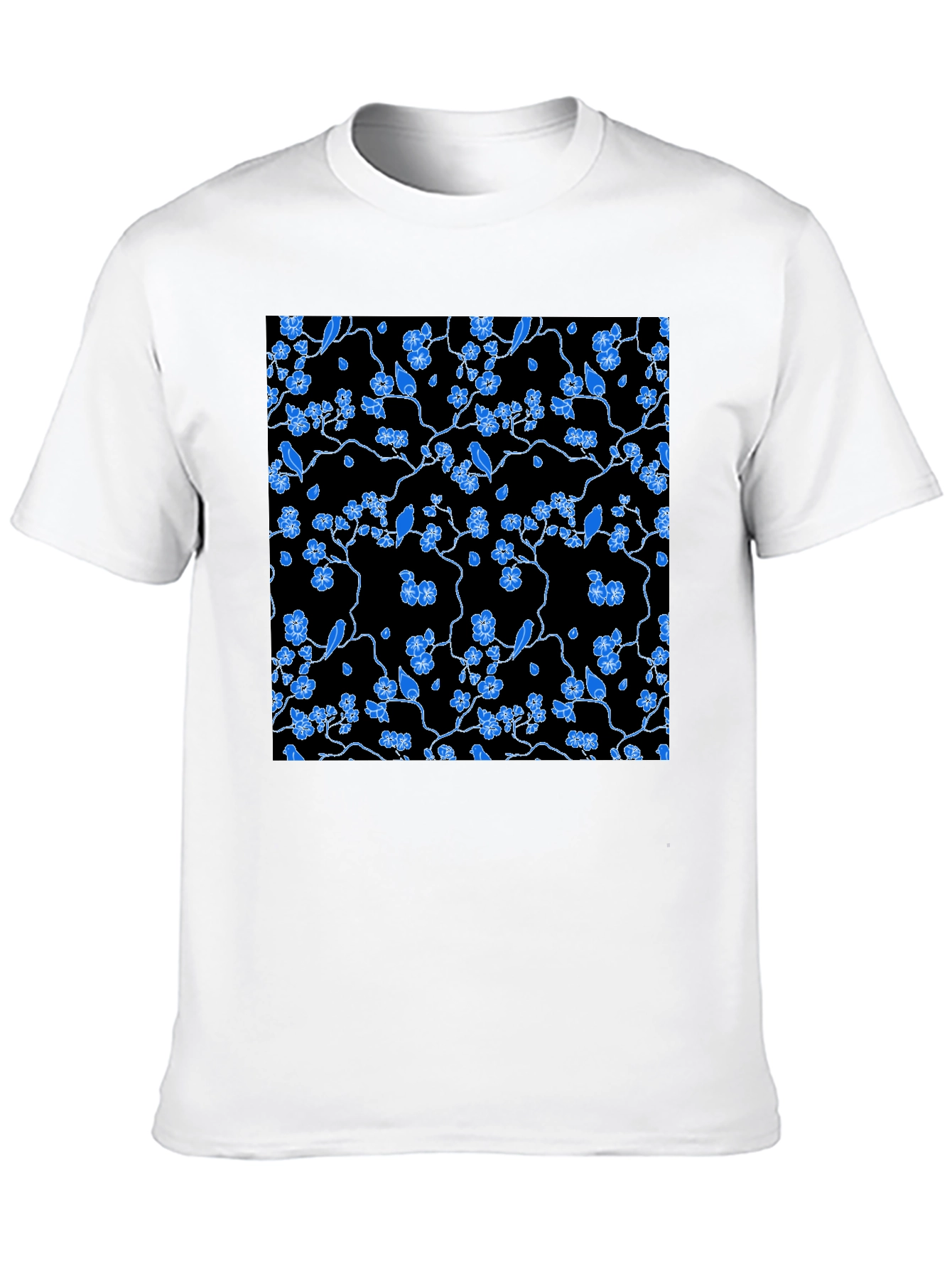 Black Tee with Blue Floral Pattern