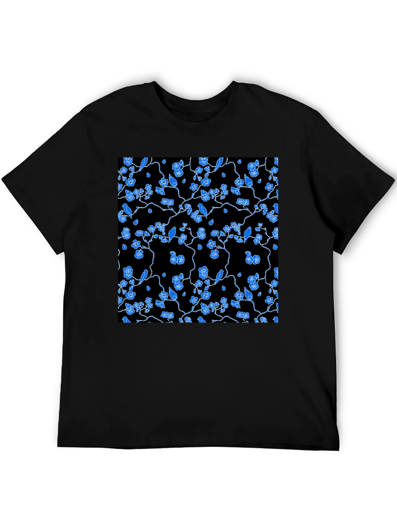 Black Tee with Blue Floral Pattern