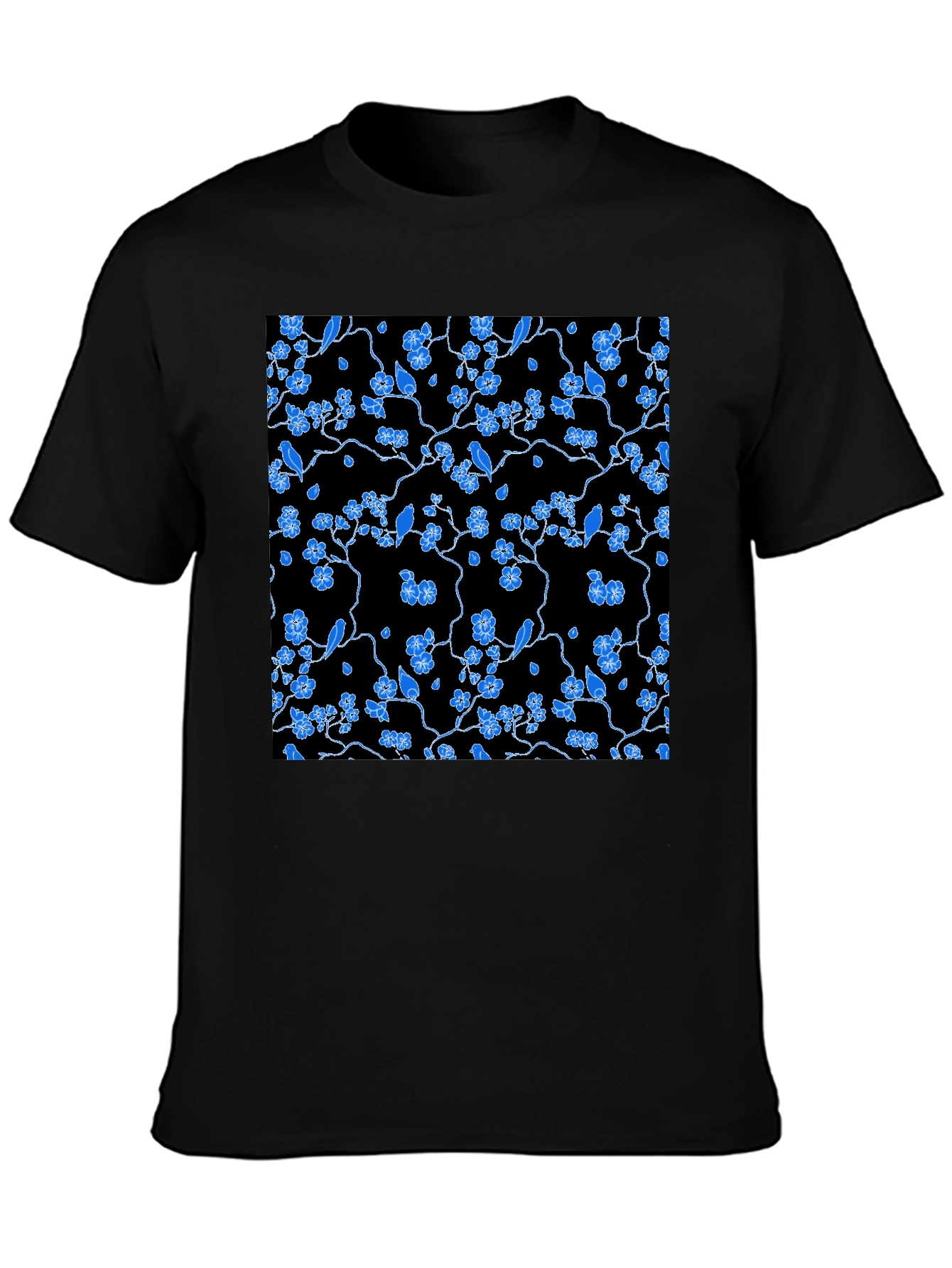 Black Tee with Blue Floral Pattern