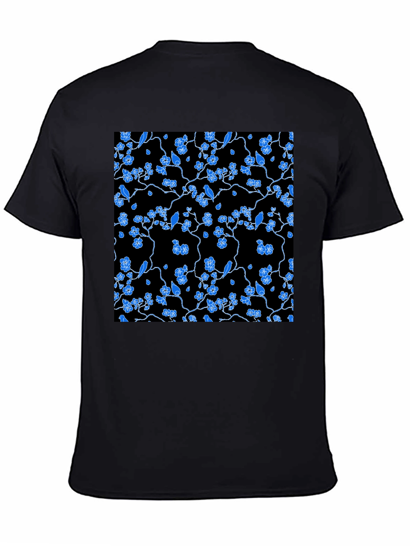Black Tee with Blue Floral Pattern