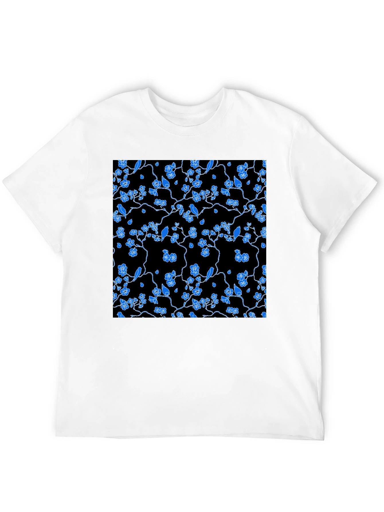 Black Tee with Blue Floral Pattern