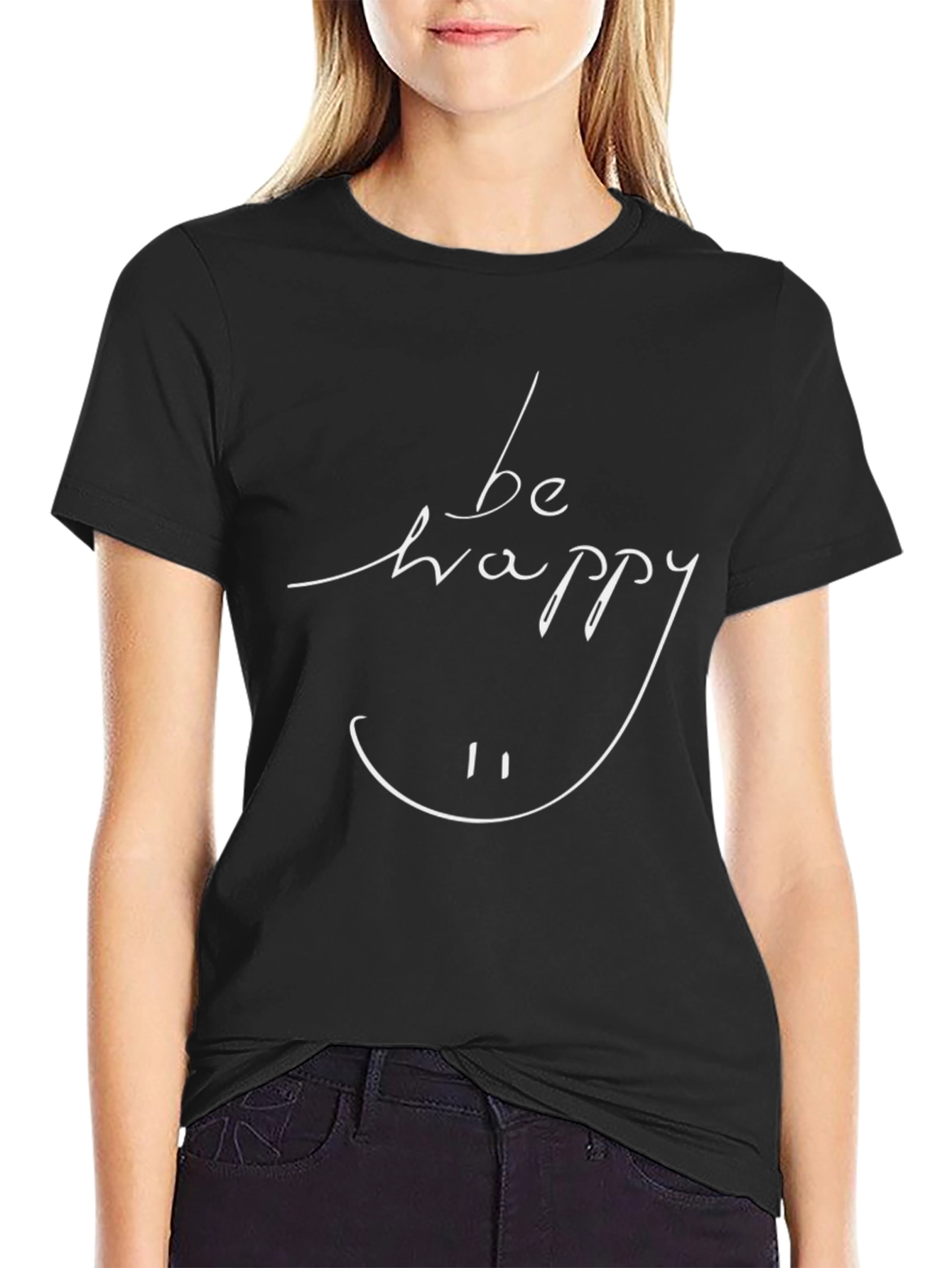 Be Happy Graphic T-Shirt - Mens Black Cotton Tee