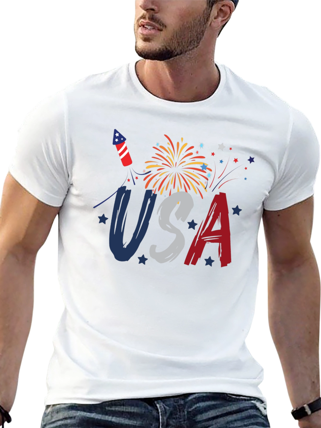 USA Patriotic T-Shirt Fireworks 4th of July Tee