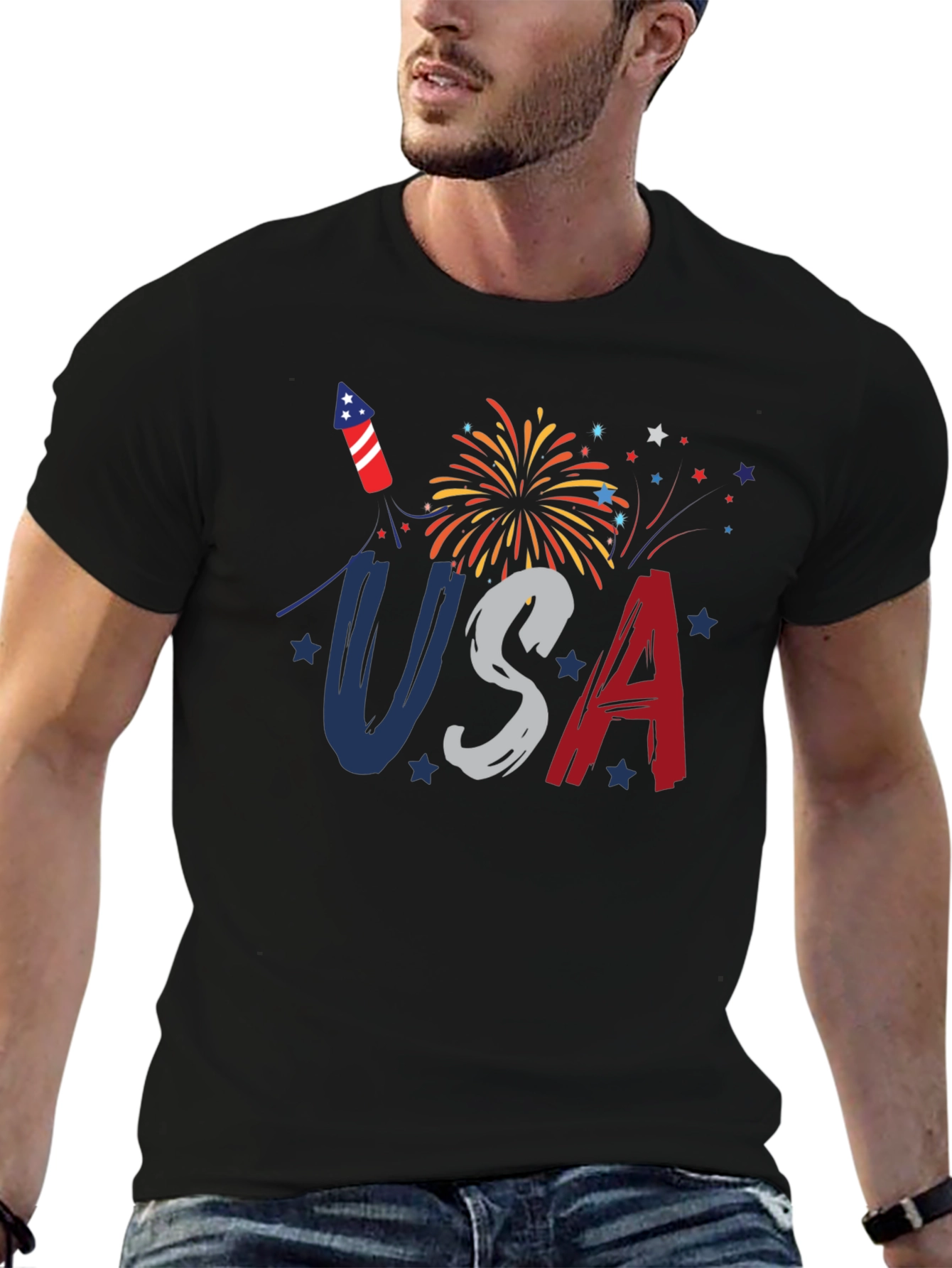 USA Patriotic T-Shirt Fireworks 4th of July Tee