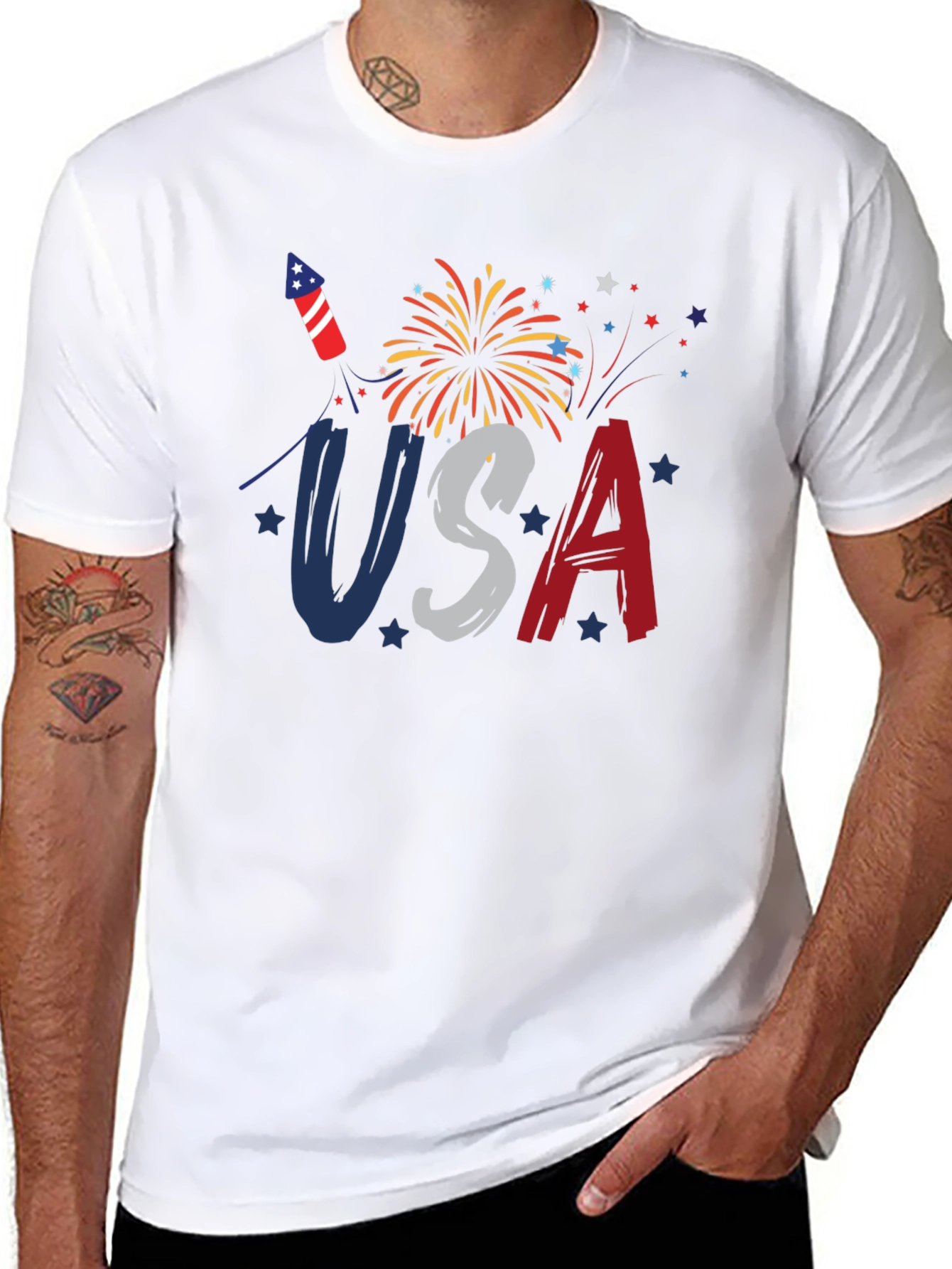 USA Patriotic T-Shirt Fireworks 4th of July Tee