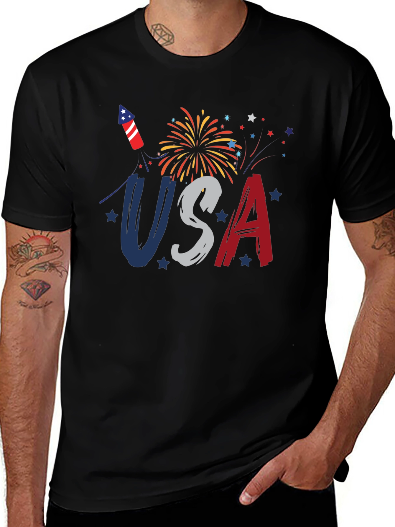 USA Patriotic T-Shirt Fireworks 4th of July Tee