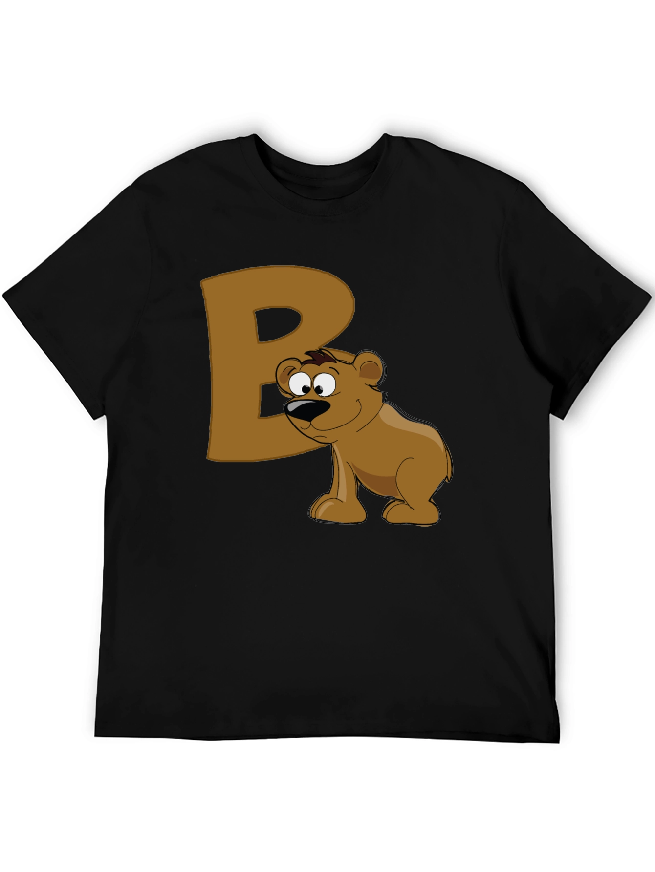Bear Letter B Black T-Shirt - Cartoon Animal Tee