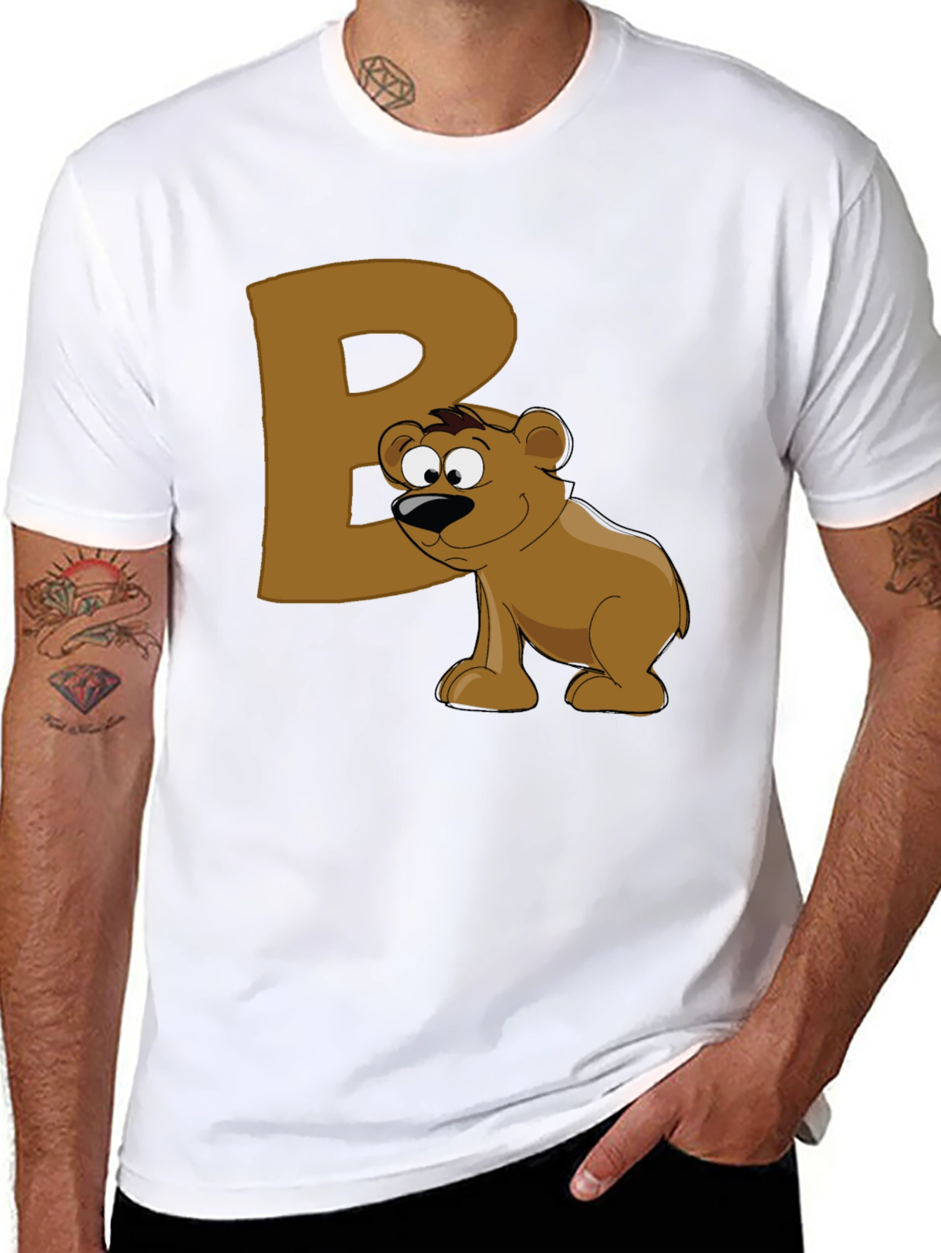 Bear Letter B Black T-Shirt - Cartoon Animal Tee