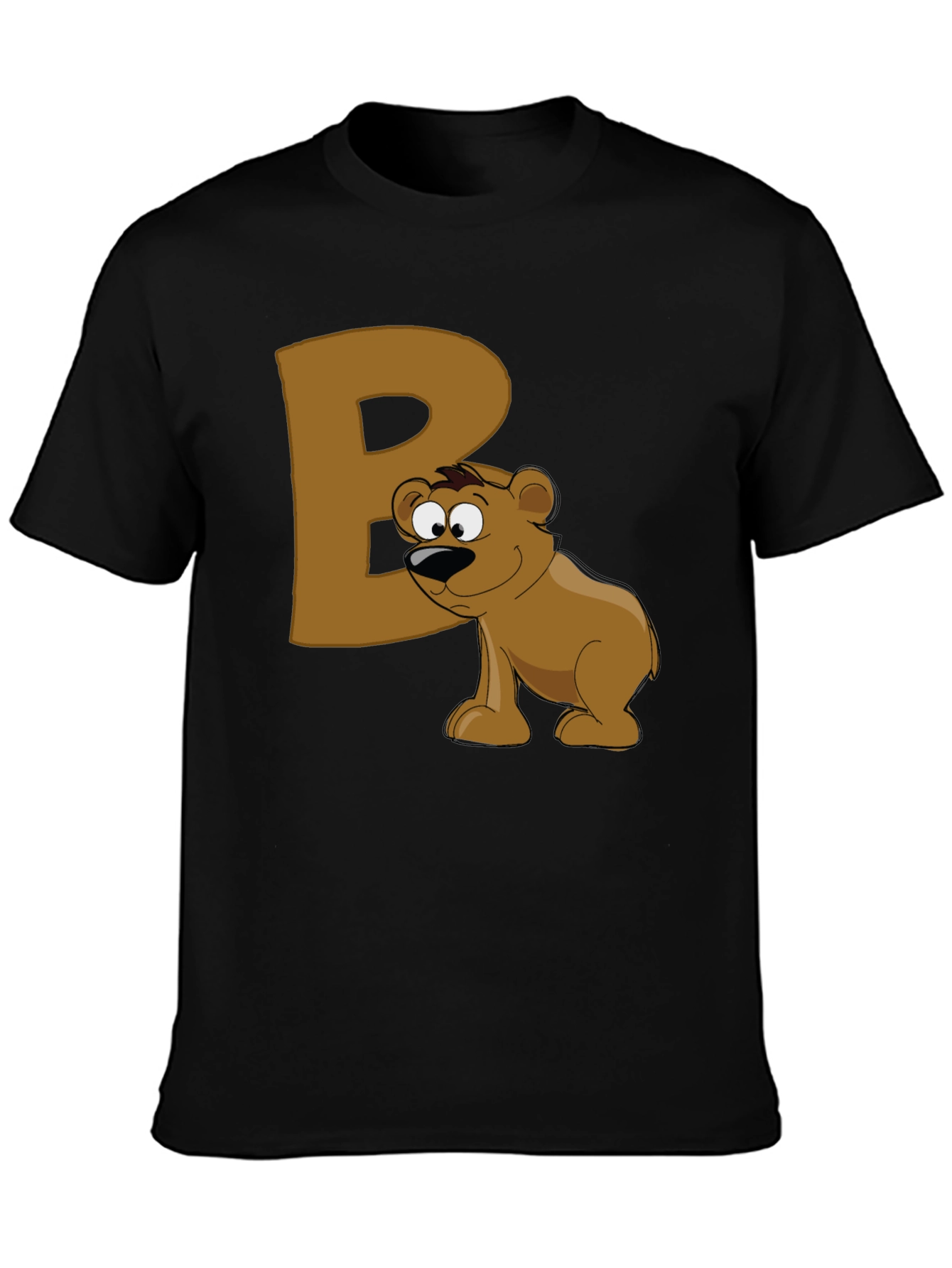Bear Letter B Black T-Shirt - Cartoon Animal Tee