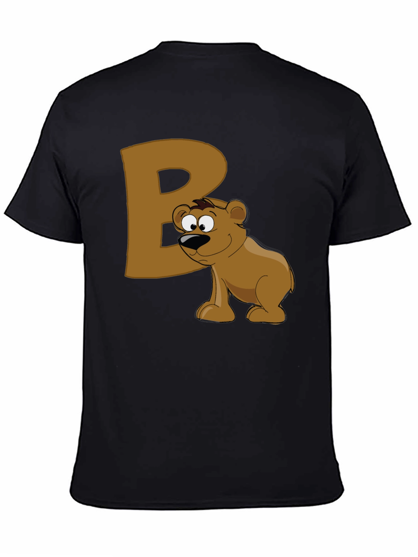 Bear Letter B Black T-Shirt - Cartoon Animal Tee