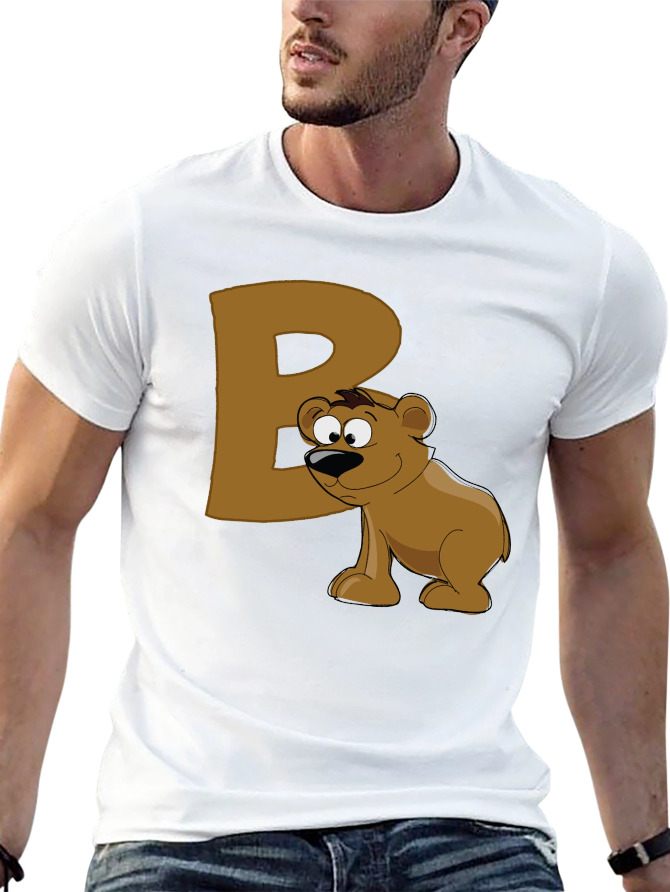 Bear Letter B Black T-Shirt - Cartoon Animal Tee