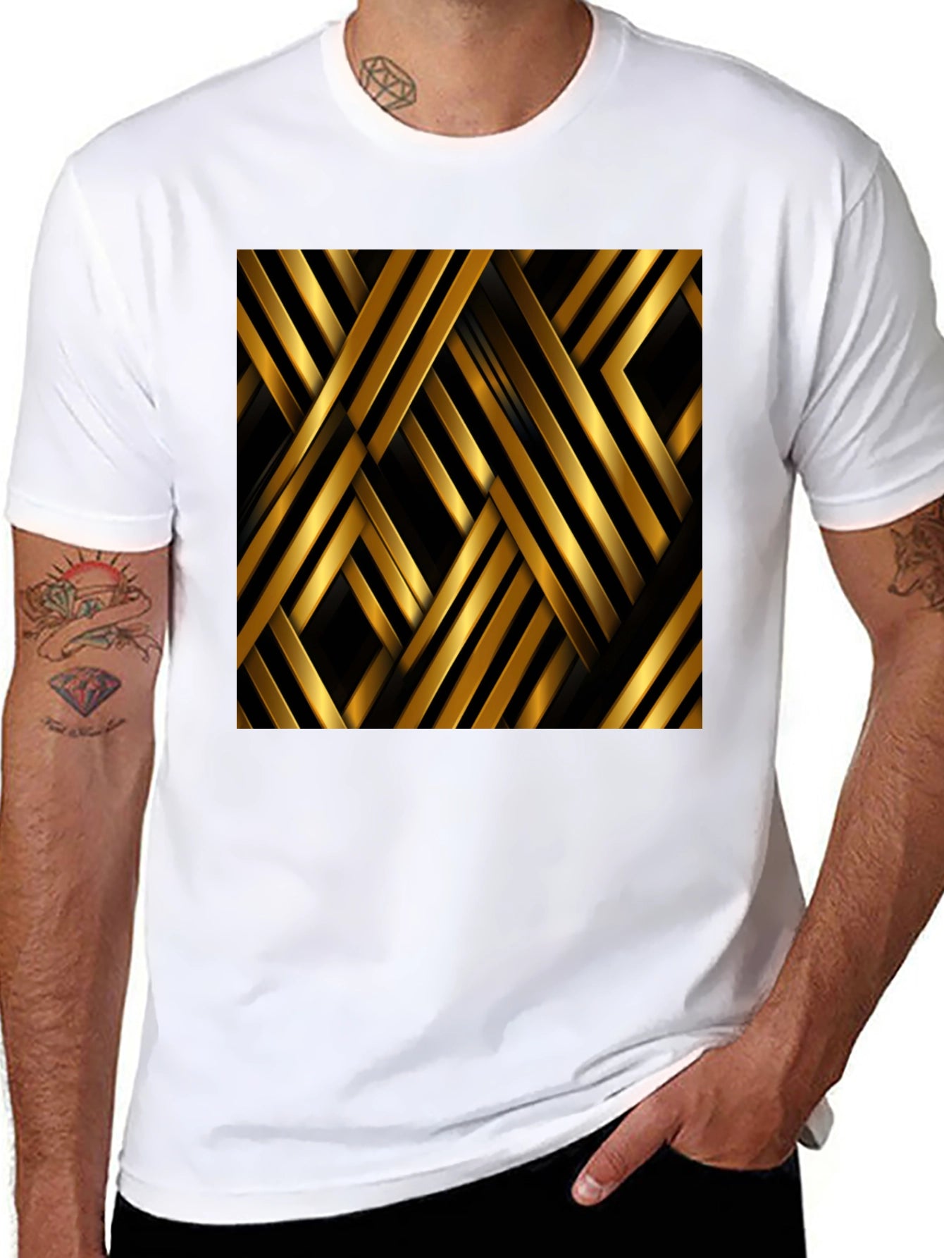 Geometric Gold Stripes T-Shirt