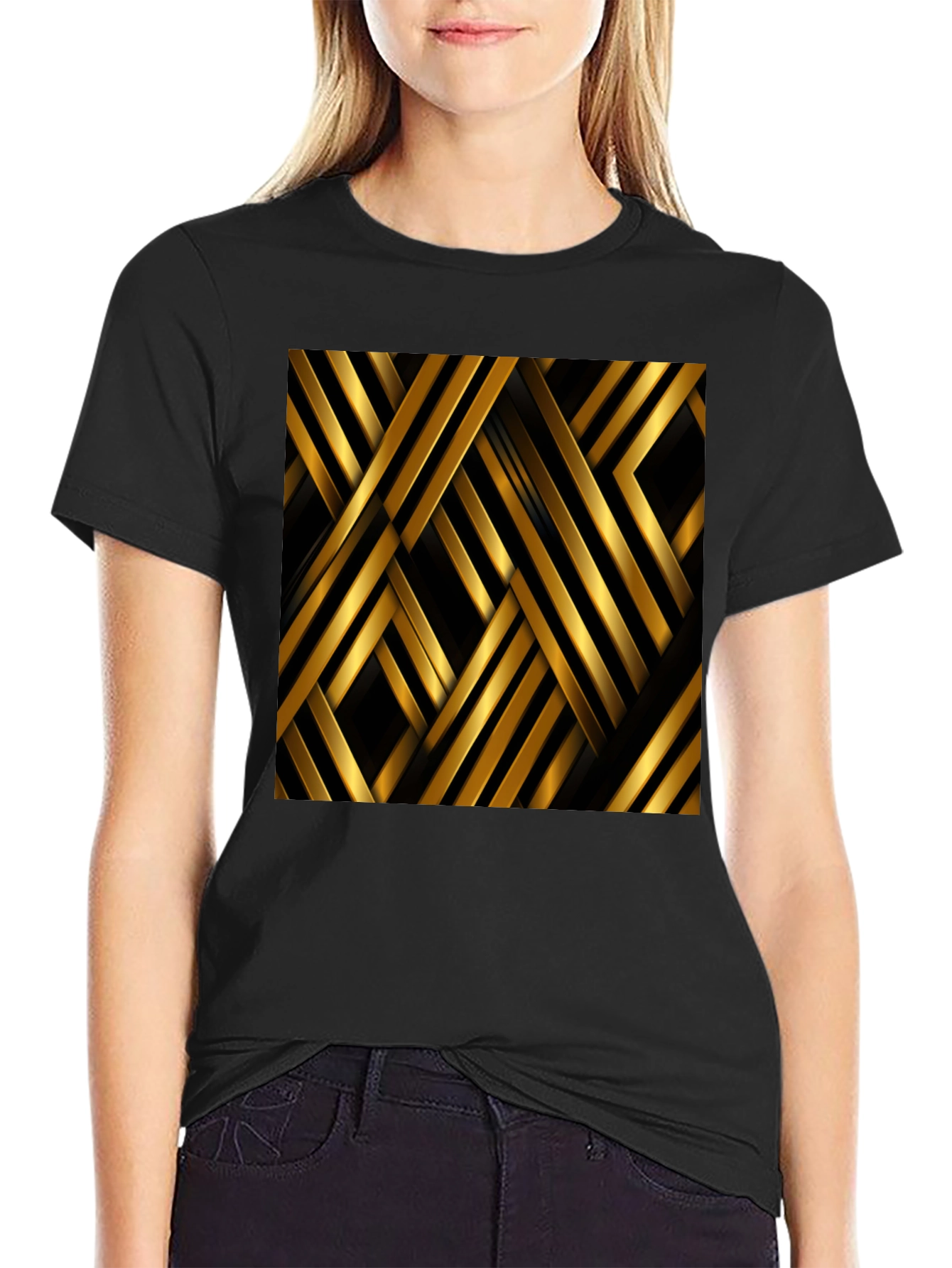 Geometric Gold Stripes T-Shirt