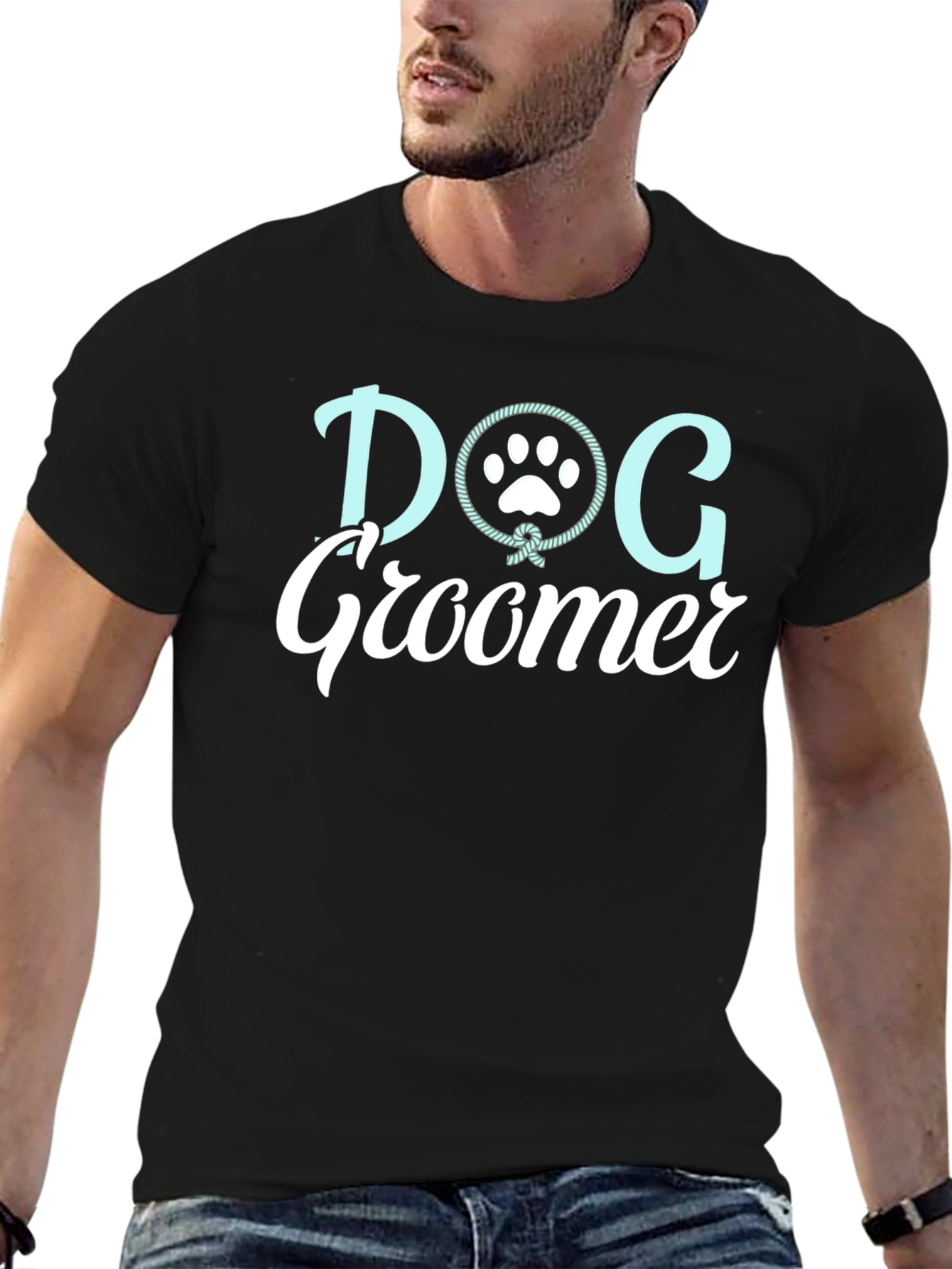 Dog Groomer T-Shirt with Paw Print Design