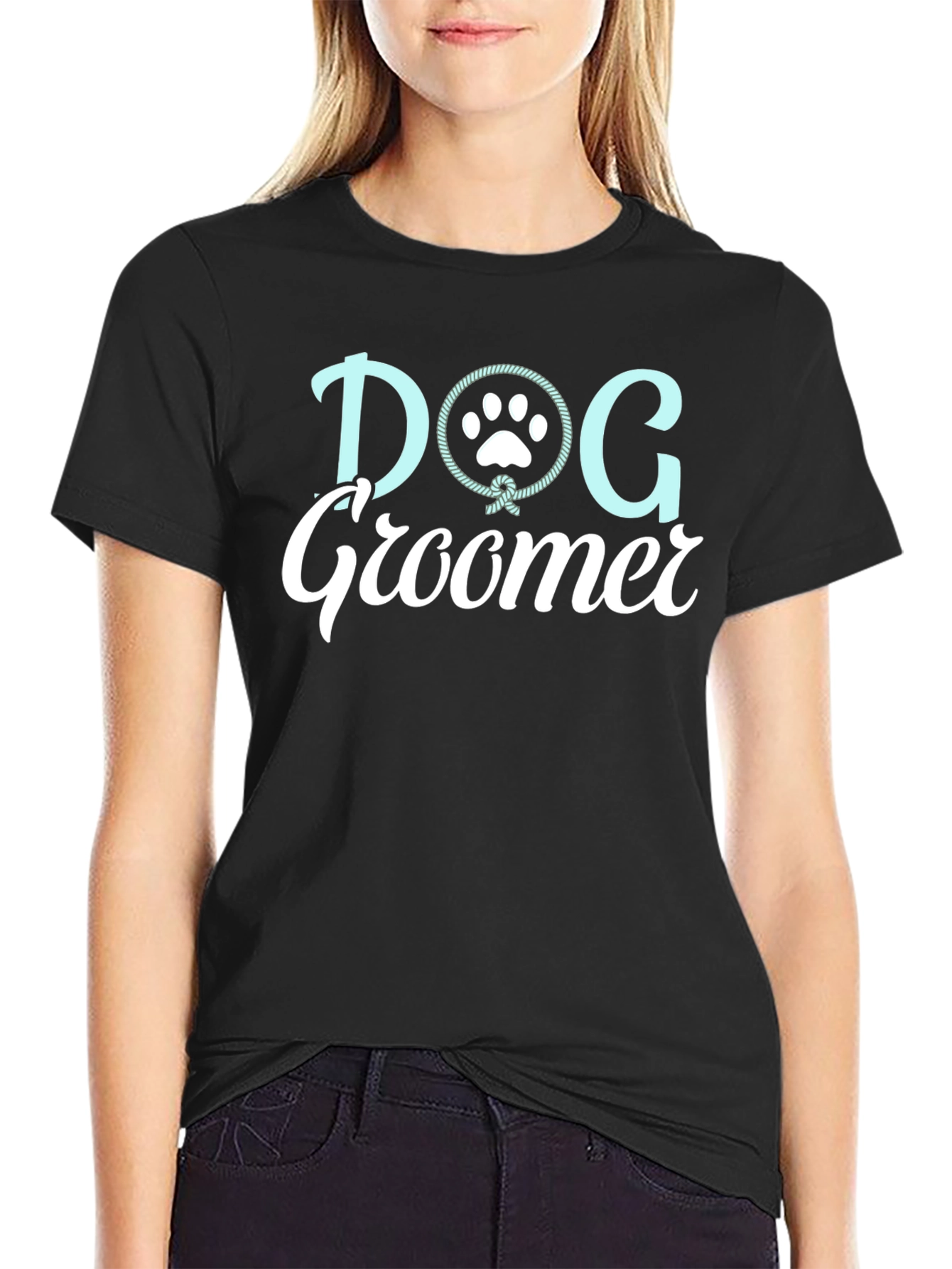 Dog Groomer T-Shirt with Paw Print Design