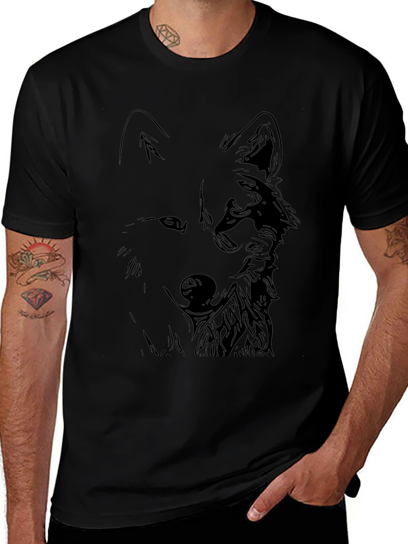 Black Wolf Graphic Tee - Stylish Mens T-Shirt
