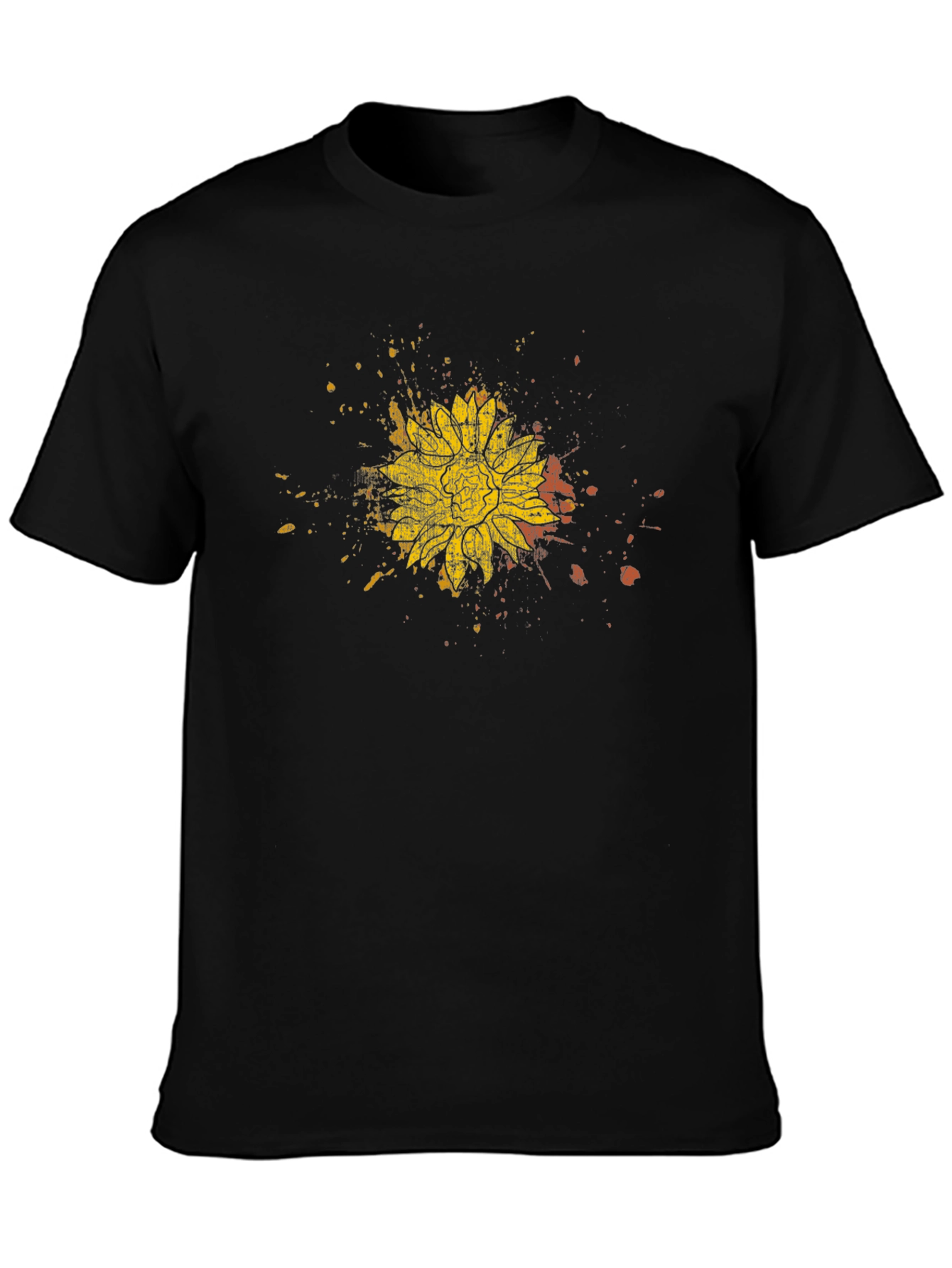 Sunflower Splatter Black T-Shirt