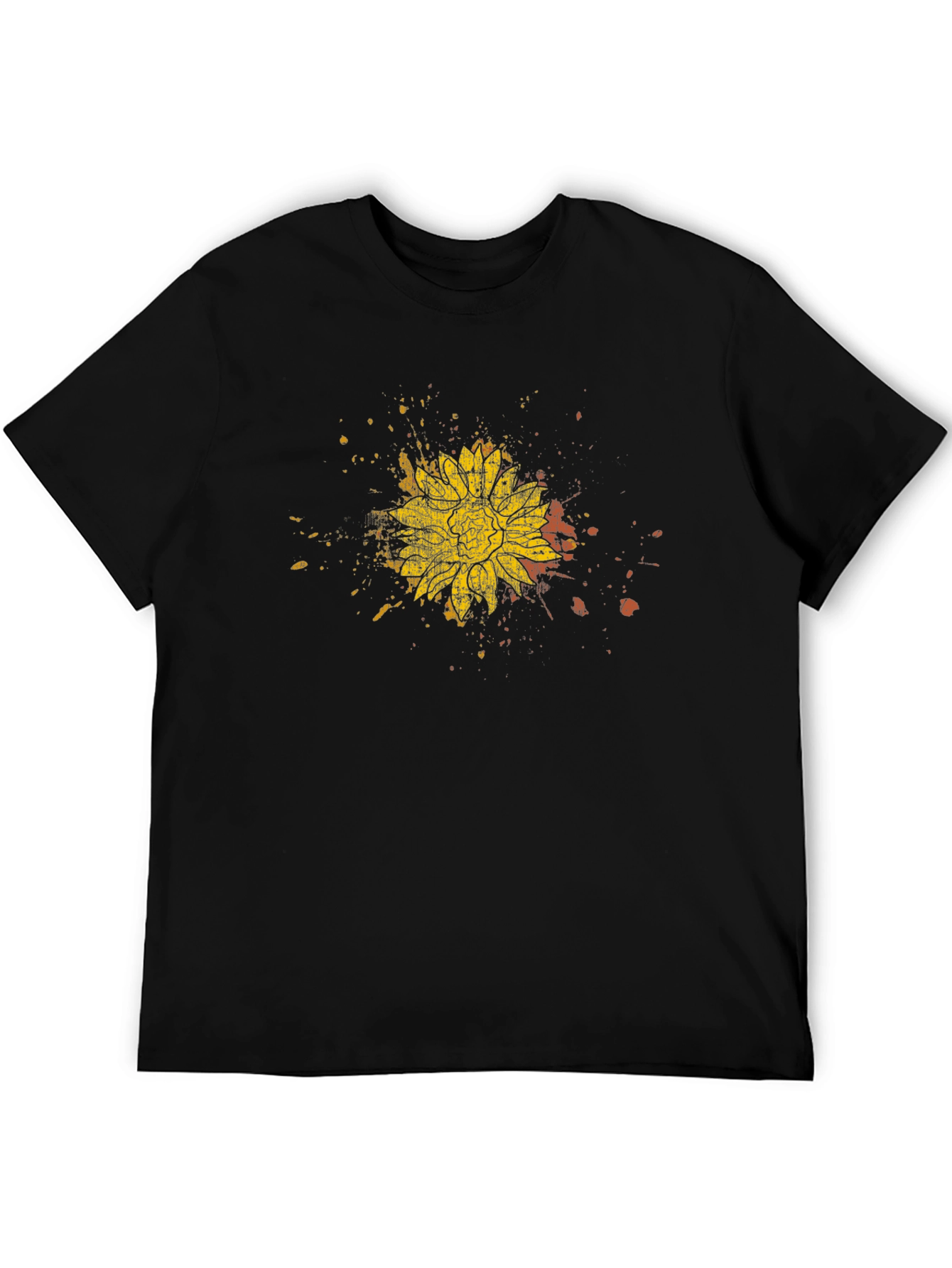 Sunflower Splatter Black T-Shirt