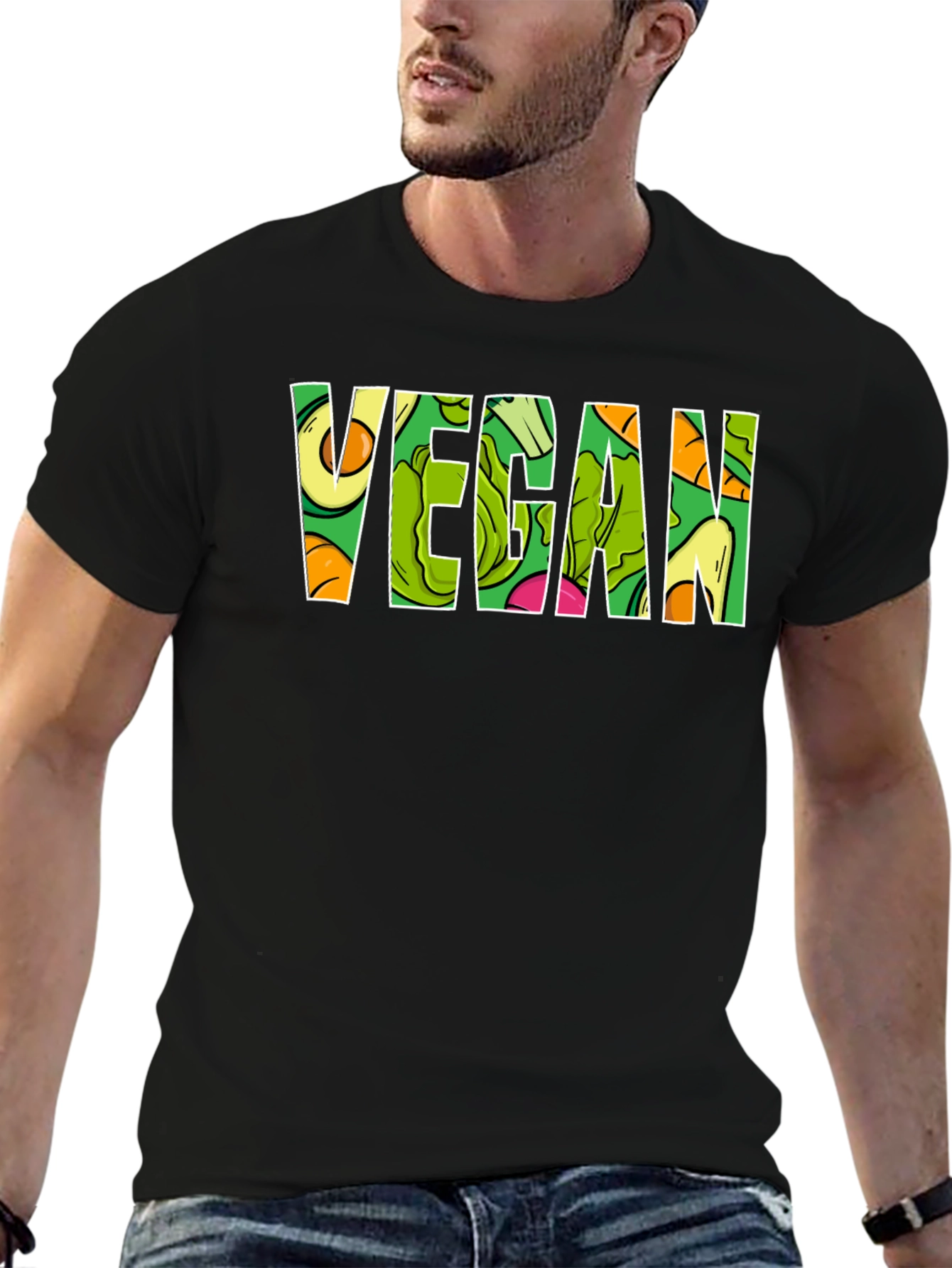 Vegan T-Shirt - Fruit and Vegetable Letter Design