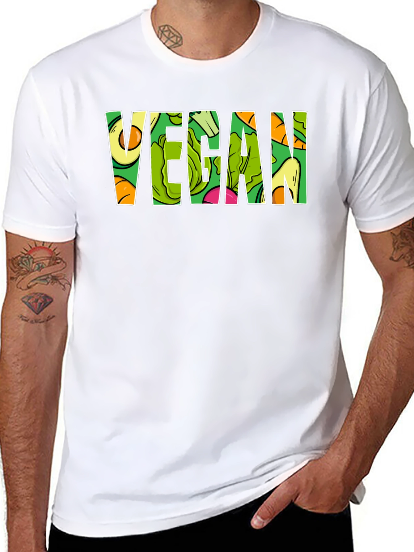 Vegan T-Shirt - Fruit and Vegetable Letter Design