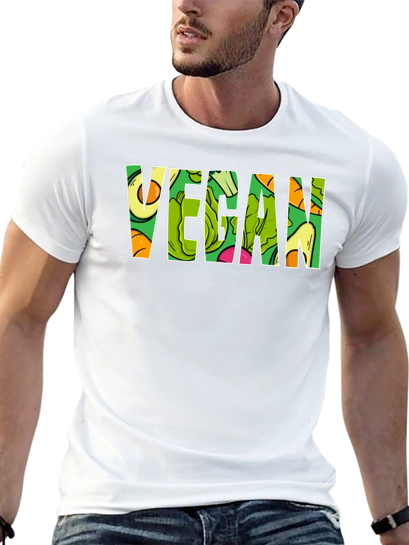 Vegan T-Shirt - Fruit and Vegetable Letter Design
