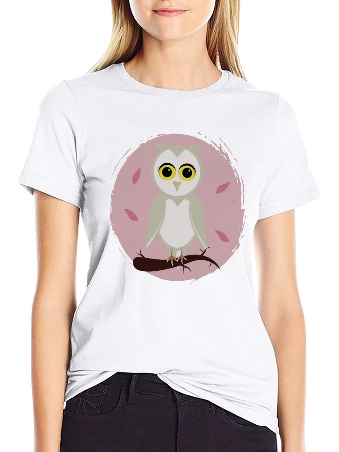Owl Graphic Print Crew Neck T-Shirt