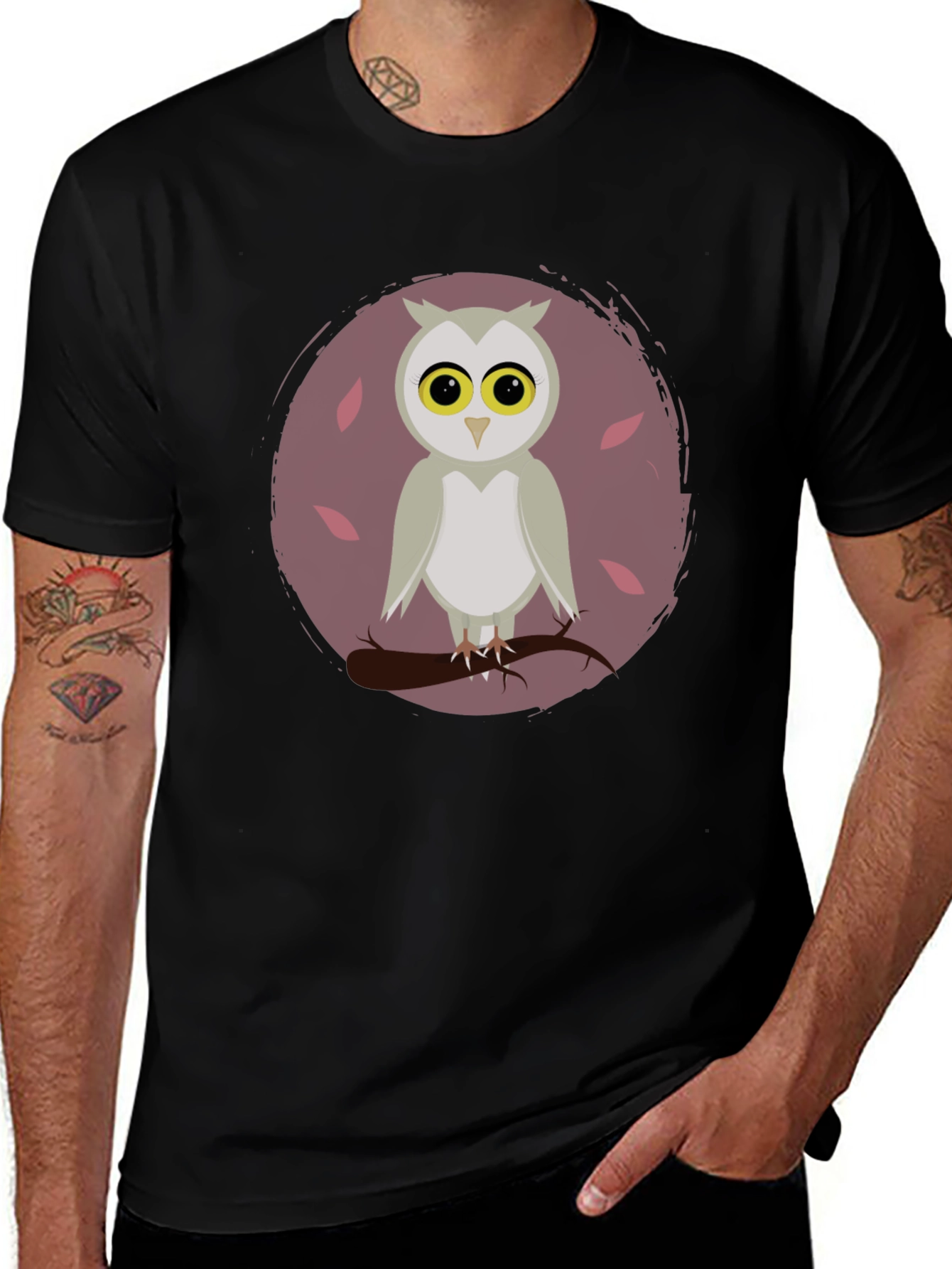 Owl Graphic Print Crew Neck T-Shirt