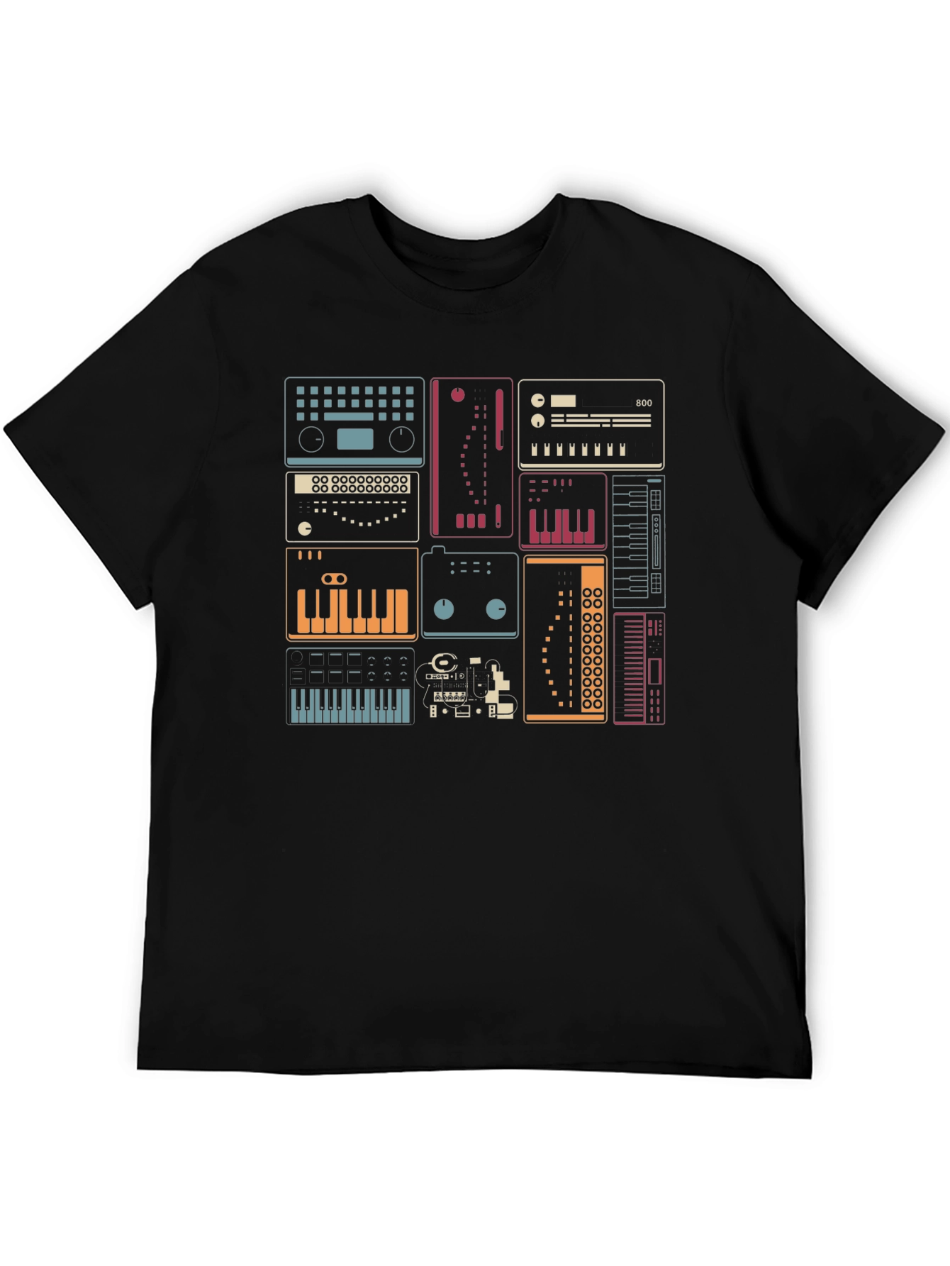 Synthesizer Graphic Print Black T-Shirt