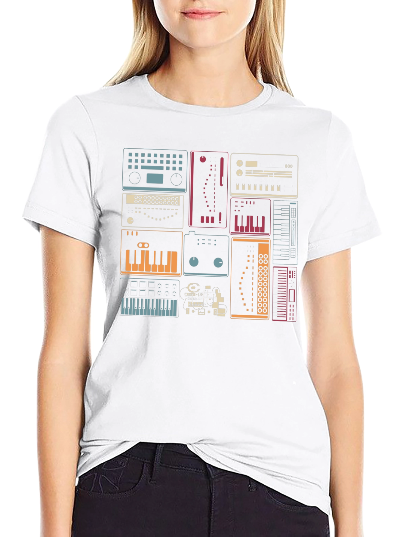 Synthesizer Graphic Print Black T-Shirt