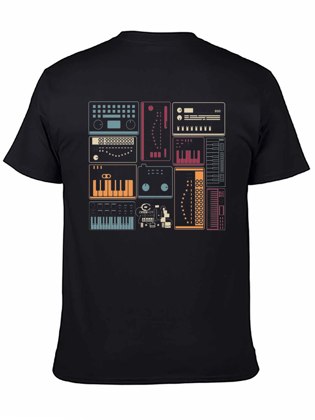 Synthesizer Graphic Print Black T-Shirt